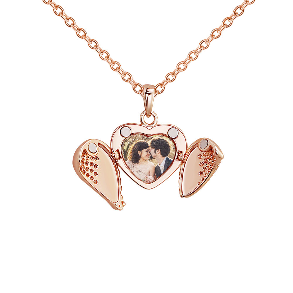 Personalized Heart Locket Photo Necklace & Bangle Set - Custom Engraved Memorial Jewelry for Loved Ones | Perfect for Anniversaries, Valentine's Day & Gifts | D0018