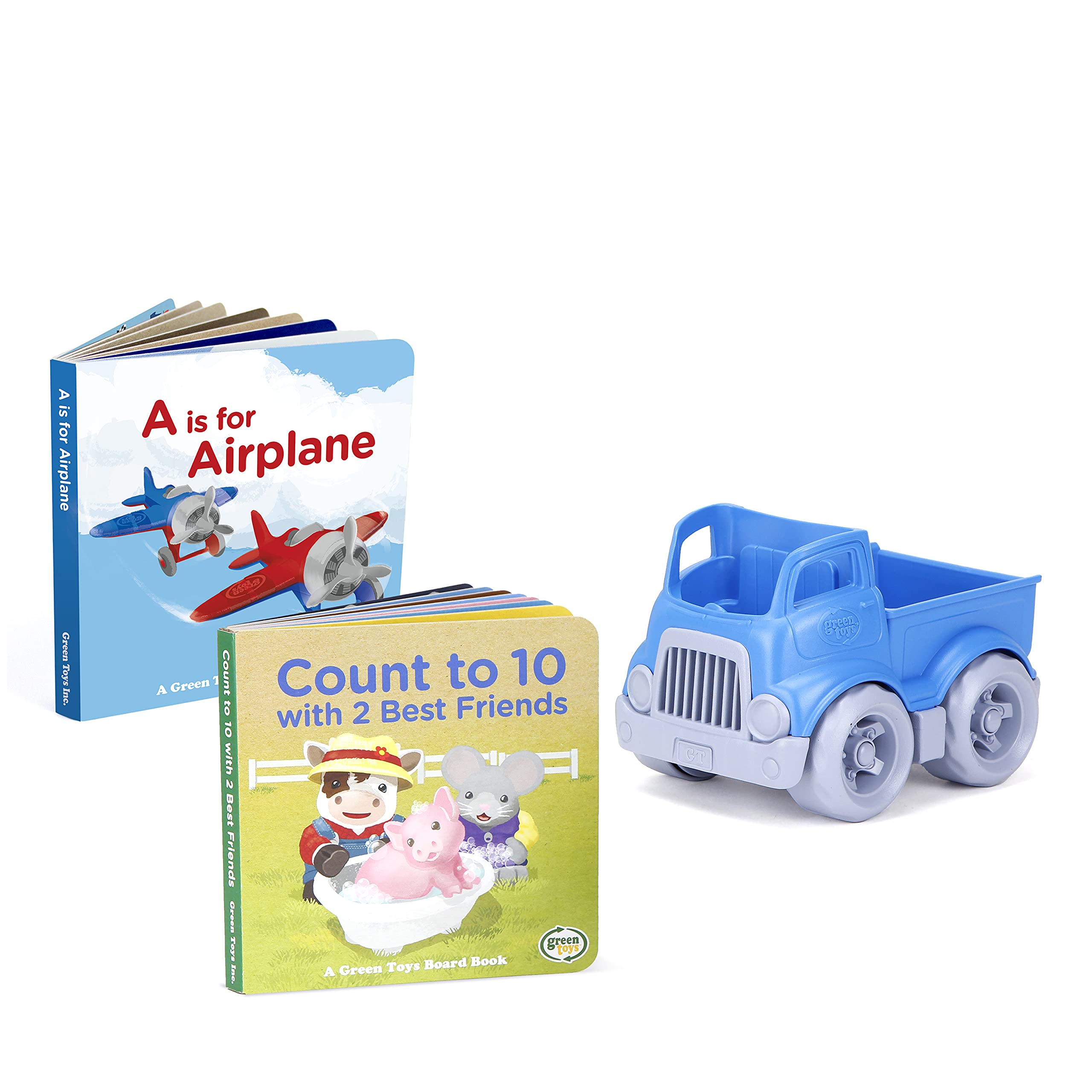 Green Toys Eco-Friendly Pick Up Truck with 2 Board Books - Durable Recycled Plastic Construction for Kids Ages 1-3 | Perfect for Indoor Play, Outdoor Adventures & Early Learning Development