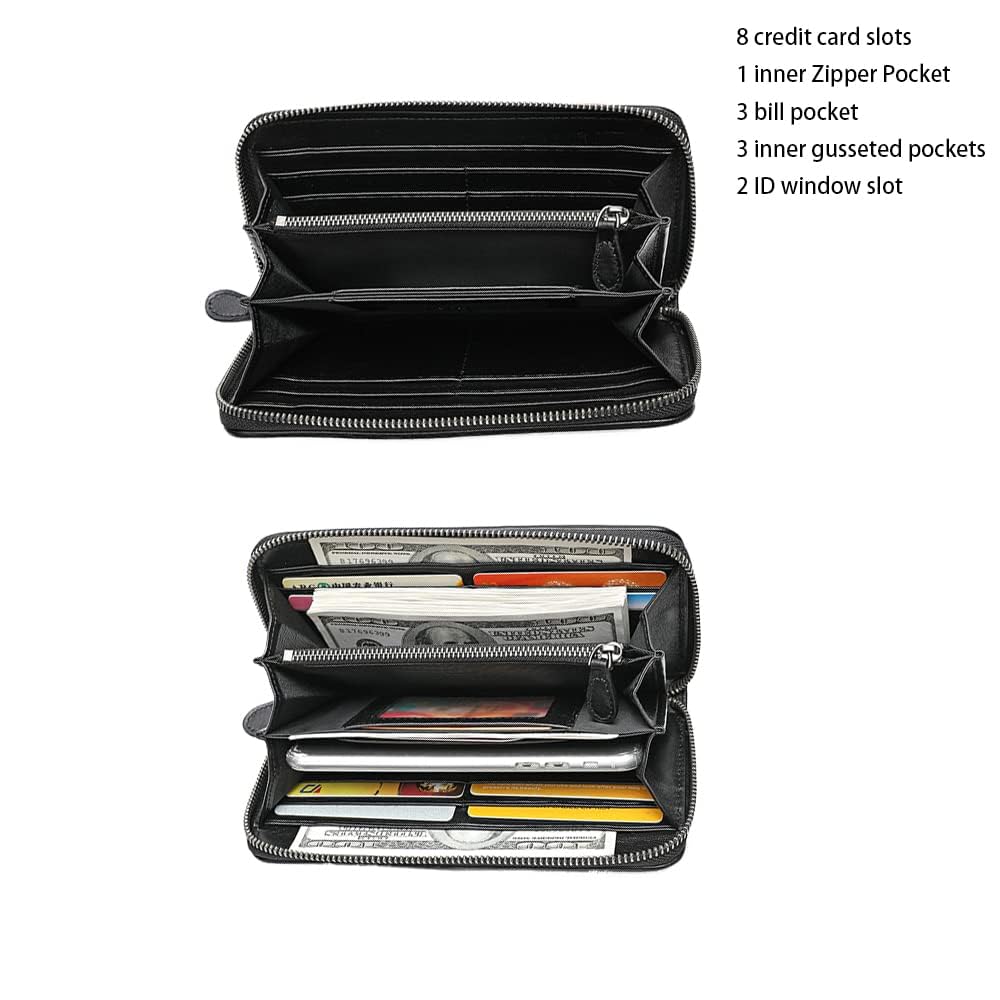 DORIS&JACKY RFID Leather Wallet for Women - Travel Wristlet Bag with Zipper (Large Capacity) for Daily Use & Shopping