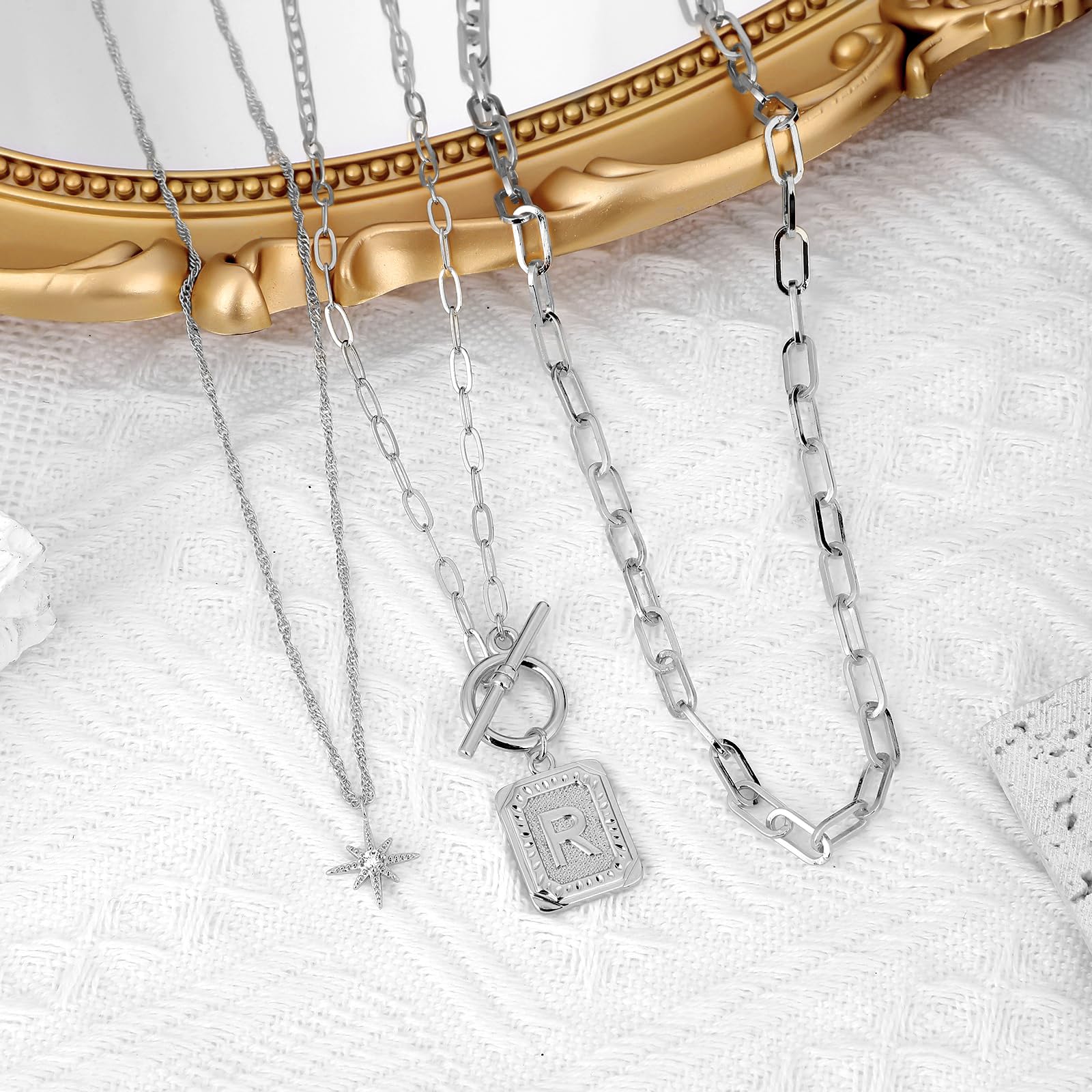 MJartoria 14K Gold Plated Layered Initial Necklace for Women - Trendy Star Choker with Square Letter Pendant & Paperclip Chain - Elegant Gold Necklace Jewelry Gift for Her | Perfect for Birthday, Anniversary, Valentine's Day & Everyday Wear