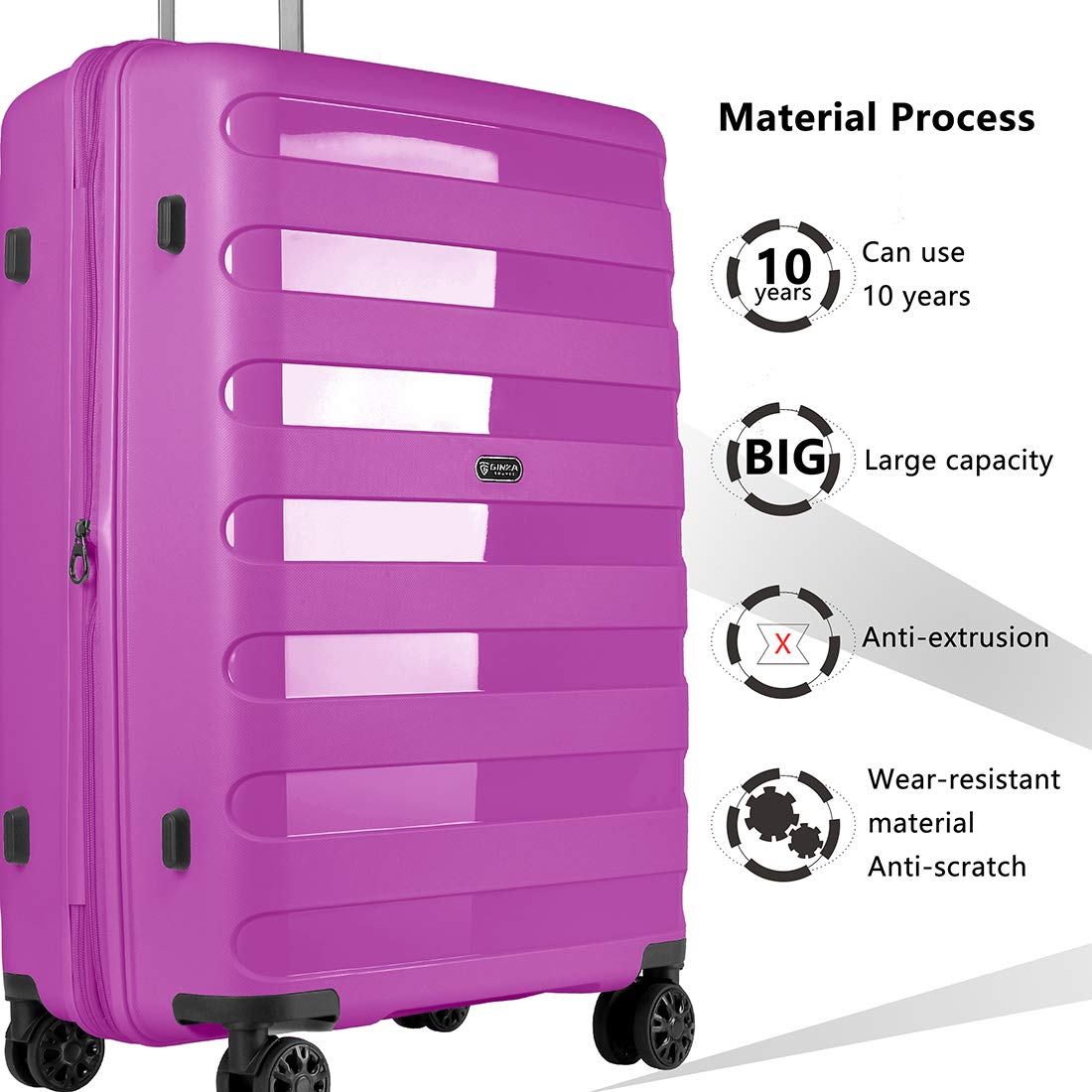 Expandable 2-Piece PP Luggage Set with Spinner Wheels & TSA Lock - 20