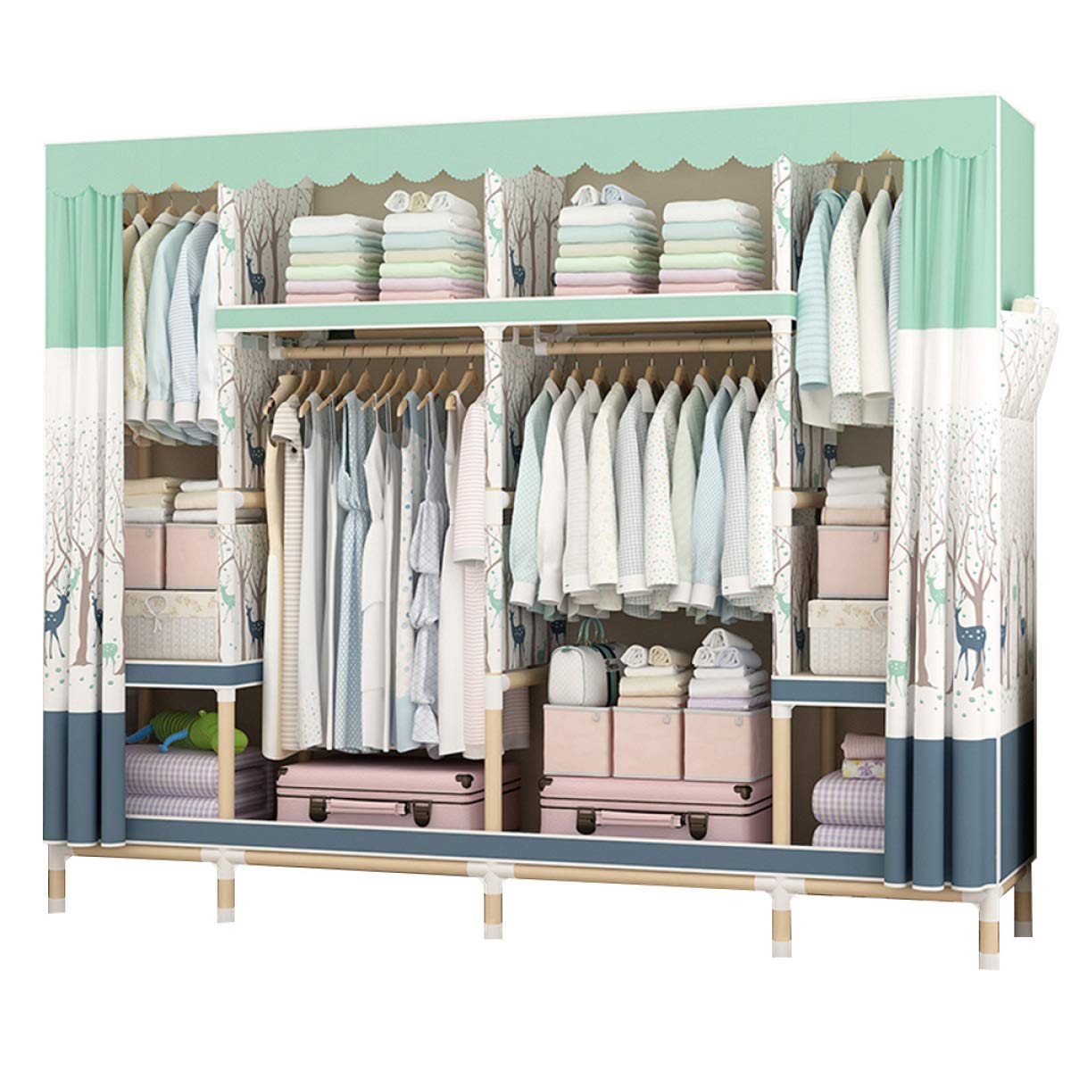 BYCDD Portable Cloth Wardrobe - Durable Wooden Closet Organizer with Hanging Rod for Bedroom Storage | Space-Saving Cabinet for Clothes, Shoes & Accessories | Perfect for Small Apartments, Dorms & RV Living