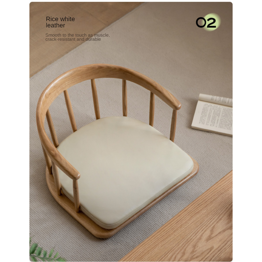 Solid Oak Wood Low Circle Floor Chair - Modern Japanese Style Tea Ceremony Seating for Meditation, Yoga & Relaxation at Home