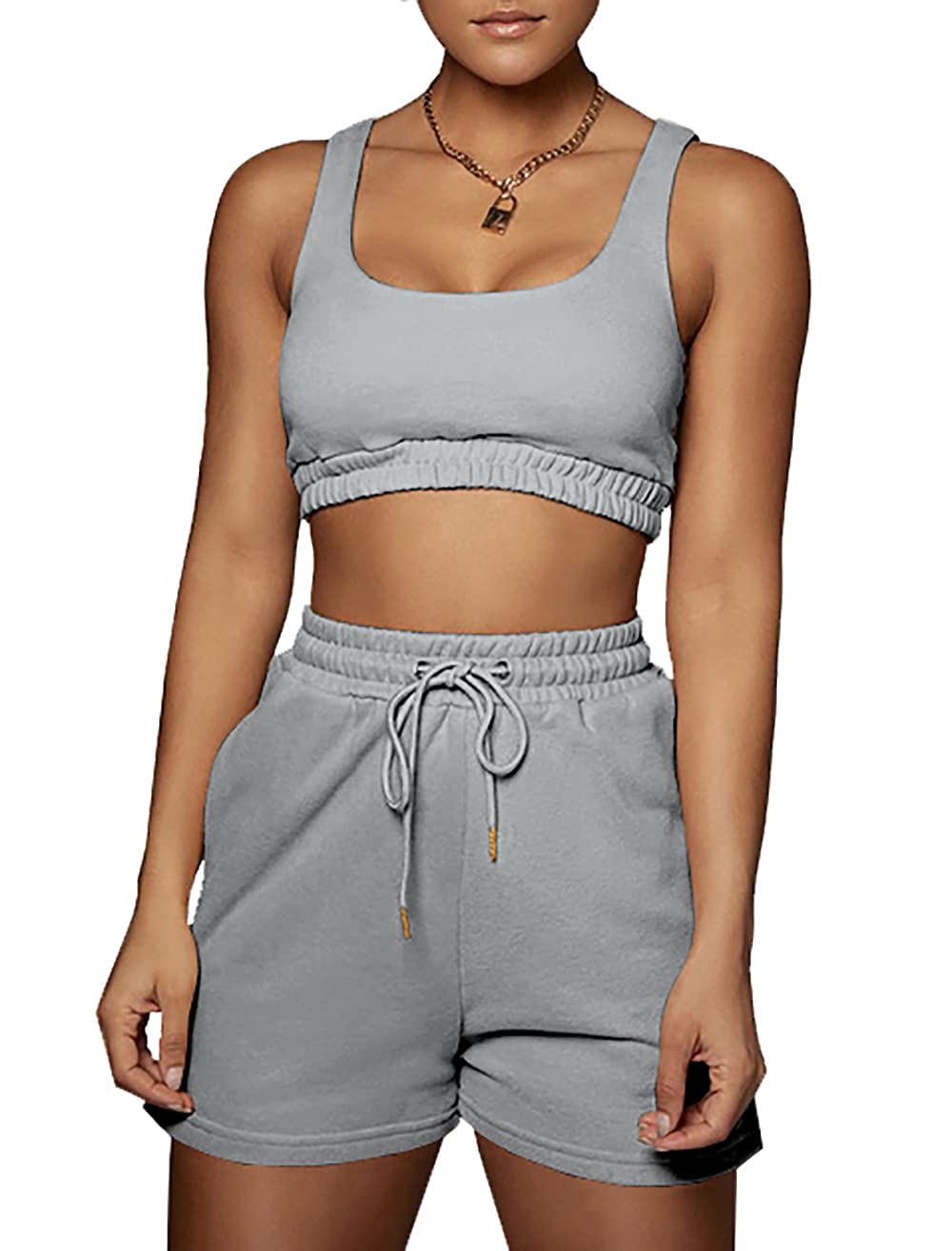 Women's Summer Two Piece Outfit - Sleeveless Crop Top & Loose Shorts Set | Casual Beachwear, Vacation Outfits, Streetwear Fashion