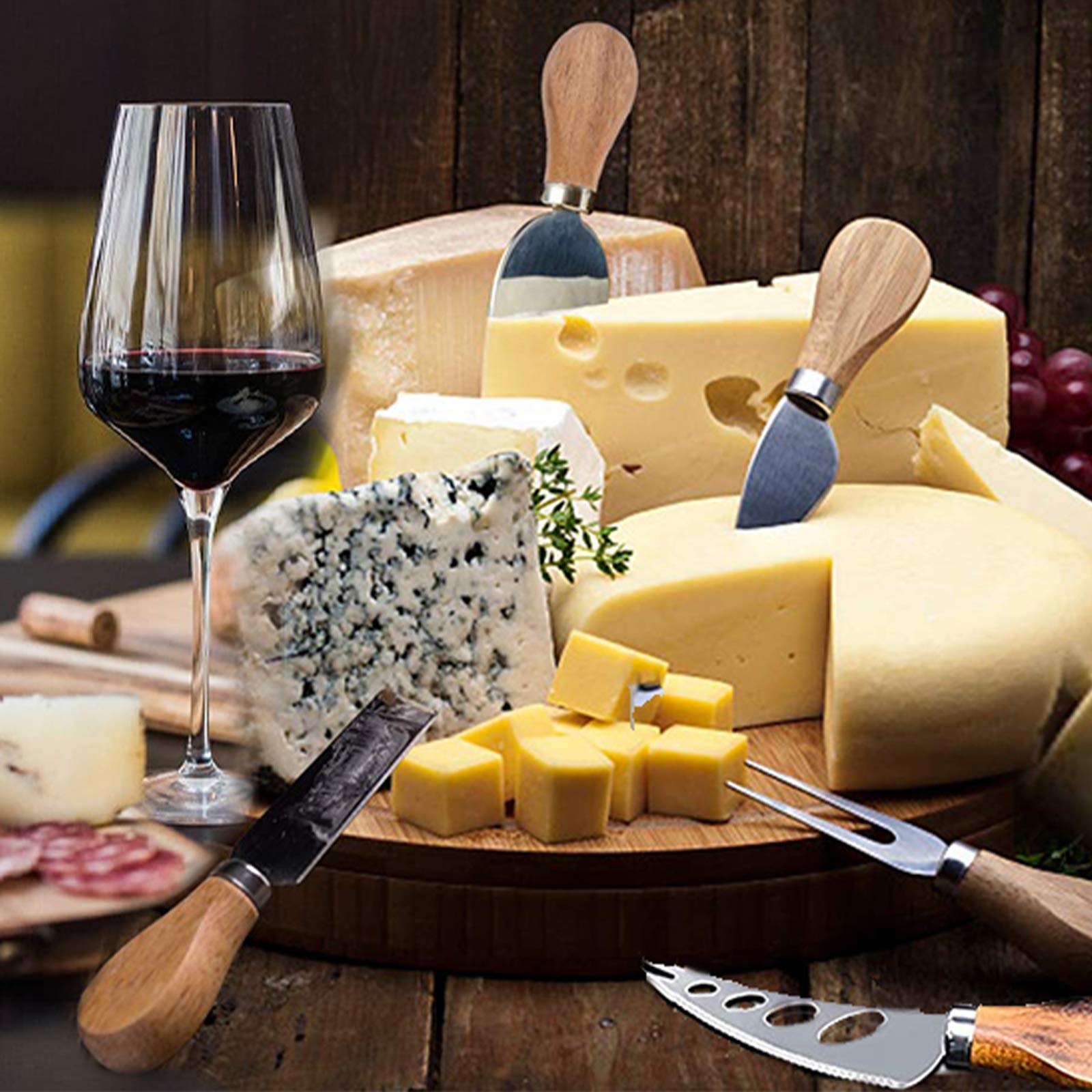 Premium 6-Piece Stainless Steel Cheese Knife Set with Slicer, Cutter & Fork - Perfect for Charcuterie Boards, Wine Pairings & Gourmet Cheese Tasting | Elegant Cutlery Gift Set for Cheese Lovers & Entertaining