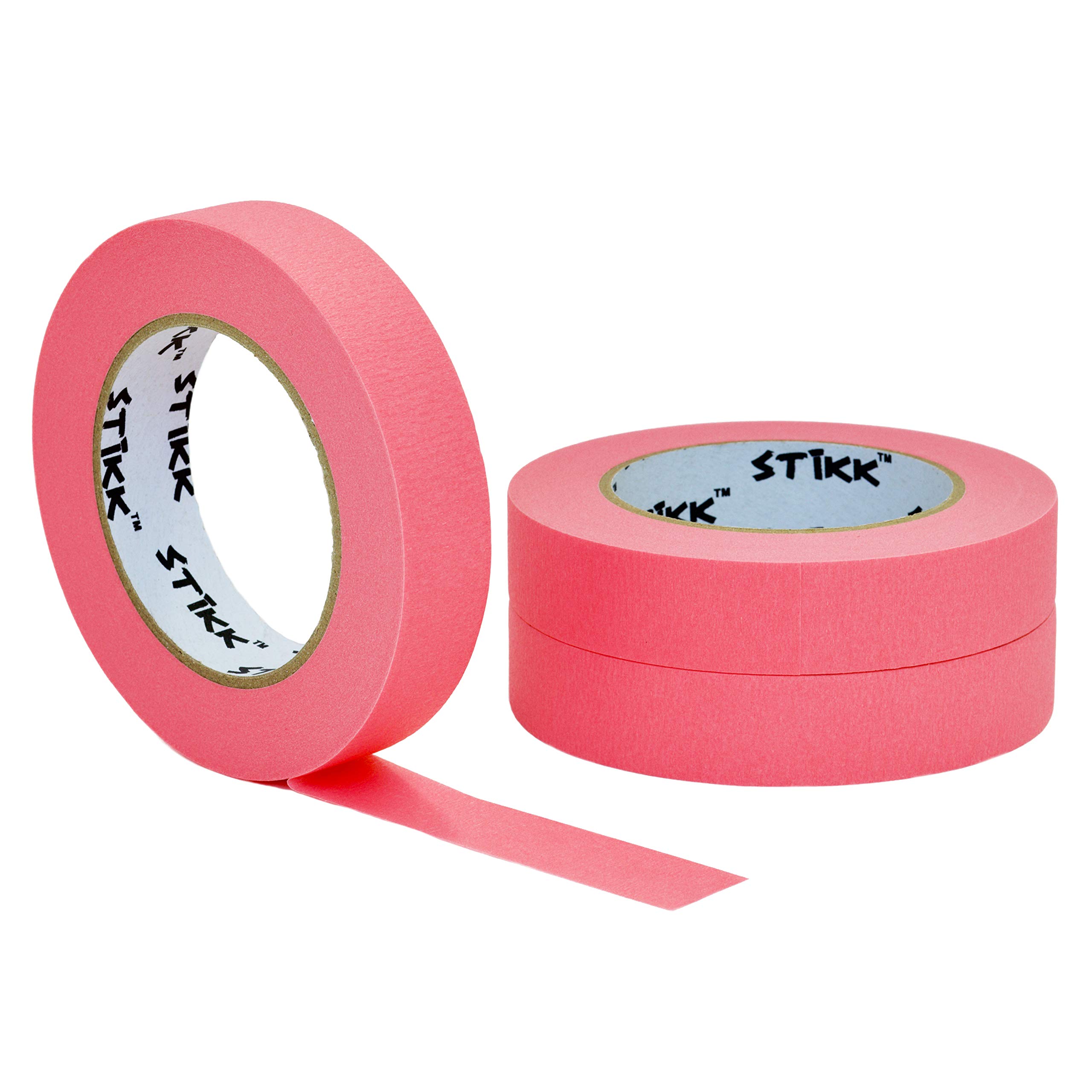 STIKK Pink Painter's Tape 3-Pack - 1 Inch x 60 Yards - Residue-Free Masking Tape for Painting, Edges, Trim & Ceilings - Perfect for DIY Home Projects, Wall Art & Professional Painting - Ideal for Clean Lines & Sharp Edges
