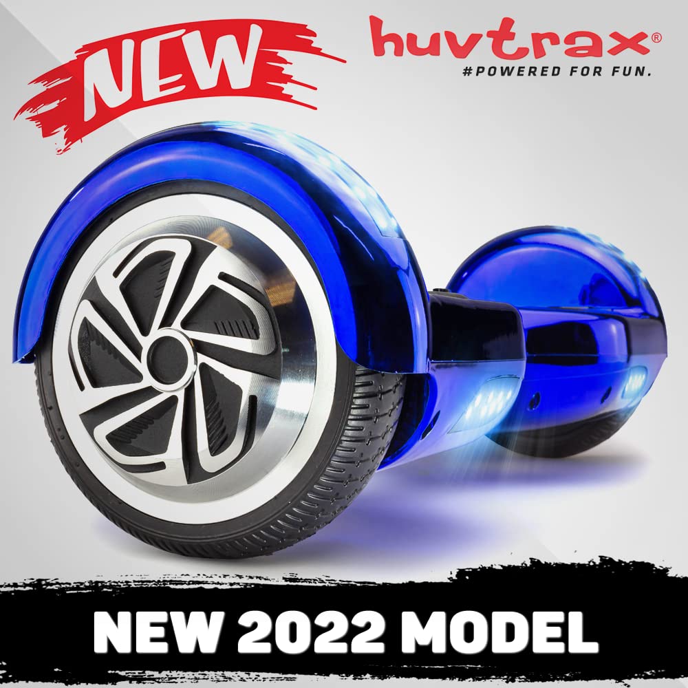 Blue Chrome Hoverboard - 2X Ride Time with Durable Aluminum Wheels | Latest Model for Kids & Adults up to 220lbs | Bluetooth, LED Lights & Carrying Case Included | Perfect for Commuting, Outdoor Fun & Gifts