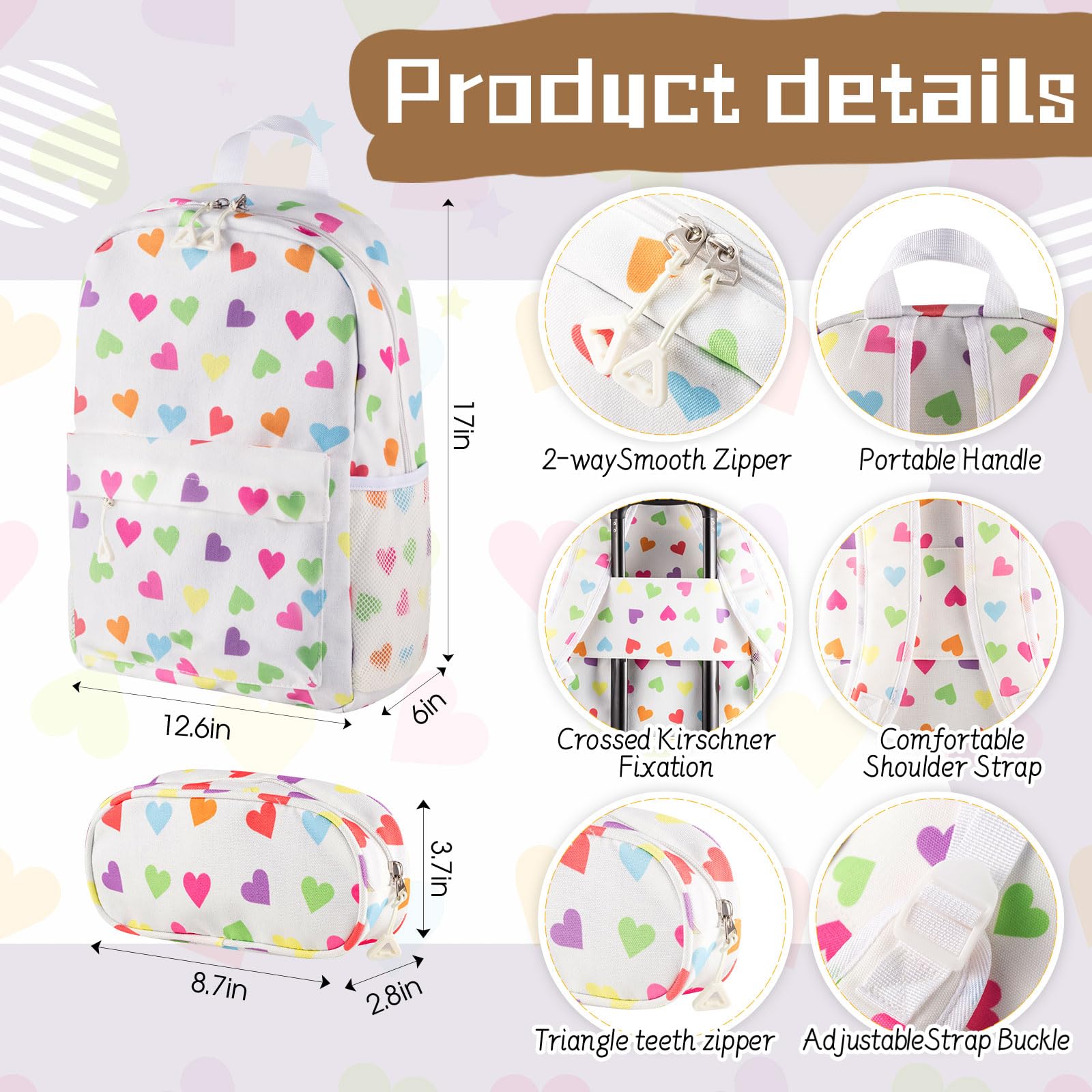 Redbaker 6-Piece Kids Luggage Set - 17 Inch Rolling Suitcase for Girls & Boys with Double Patterns, Perfect Gift for Travel (White Love Style) | Ideal for Family Vacations, School Trips & Sleepovers