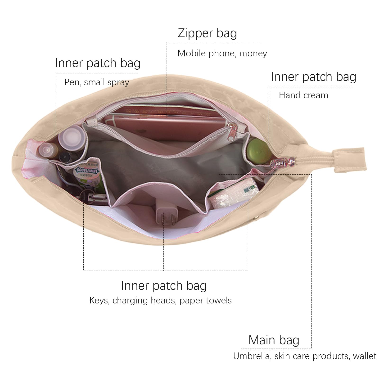 Lckaey Purse Organizer Insert for Neverfull GM MM Graceful PM - Khaki XL | Handbag Organizer for Travel, Work & Daily Use