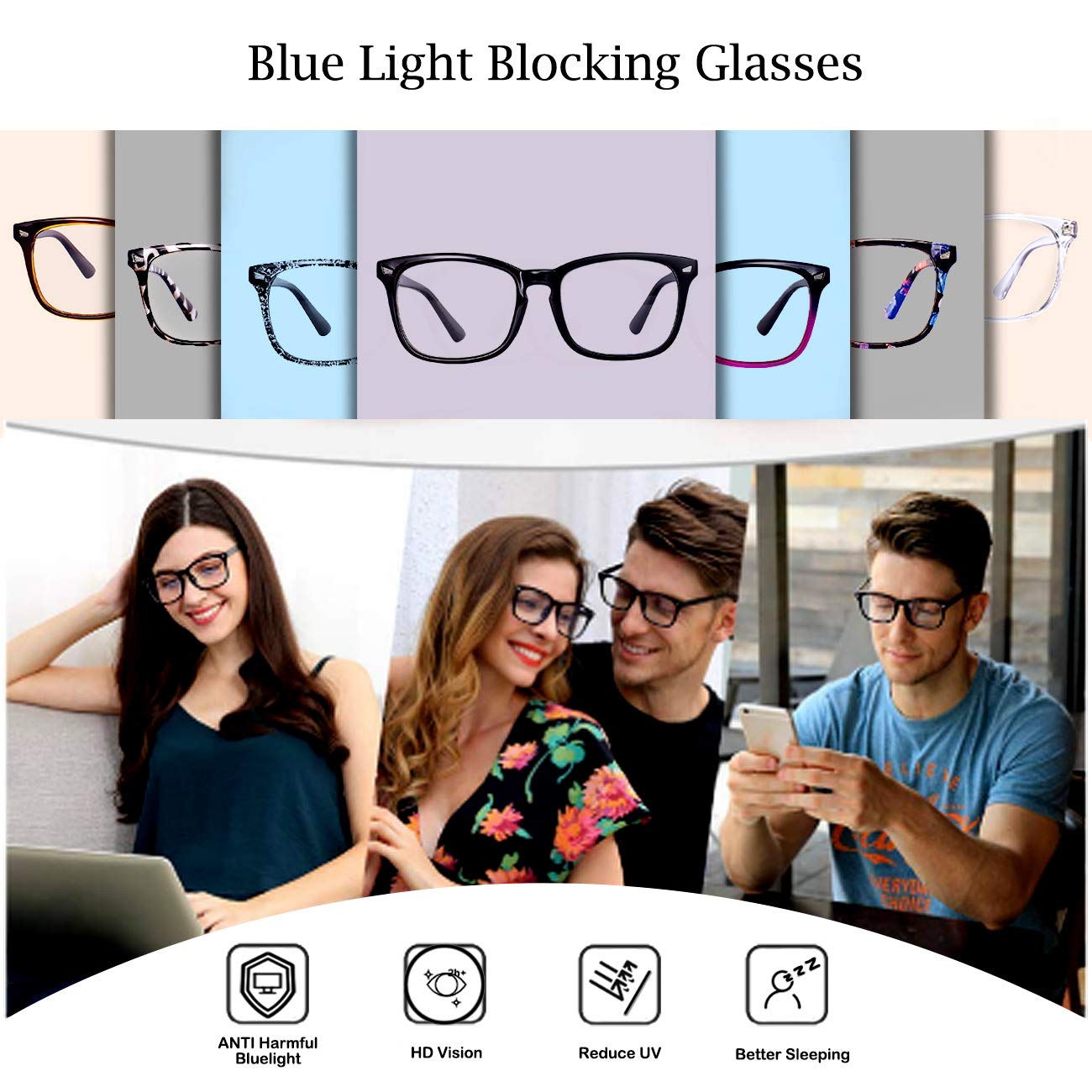 MAXJULI Fashion Fake Glasses with Cute Nerd Frame - Blue Light Blocking Reading Glasses for Women & Men - Perfect for Computer Work, Gaming, TV & Phone Use (Black Shiny Frame)