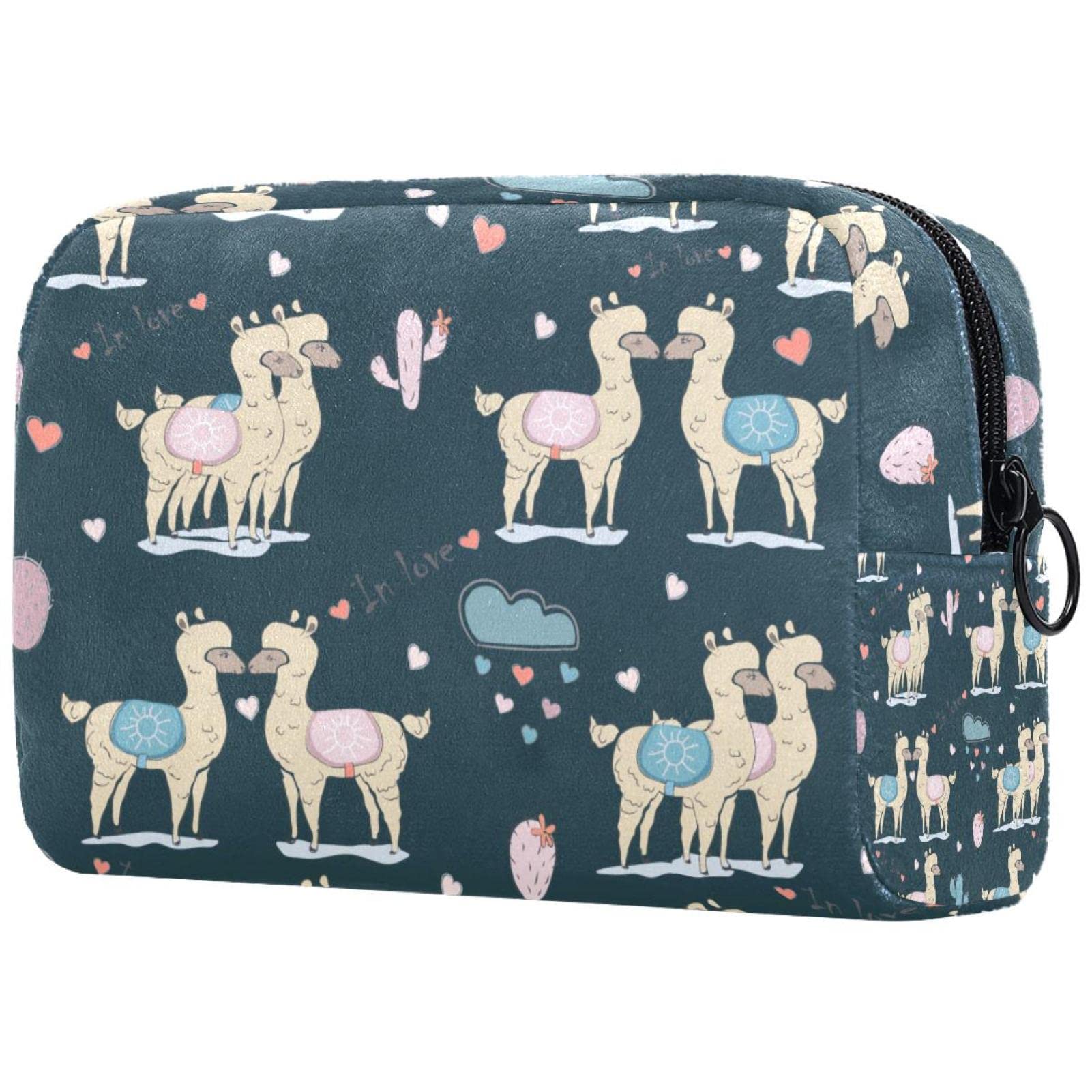Alpaca Couples Cactus Cute Cartoon Llama Travel Cosmetic Bags - Multifunctional Portable Makeup Organizer for Women | Perfect for Travel, Gym & Daily Use
