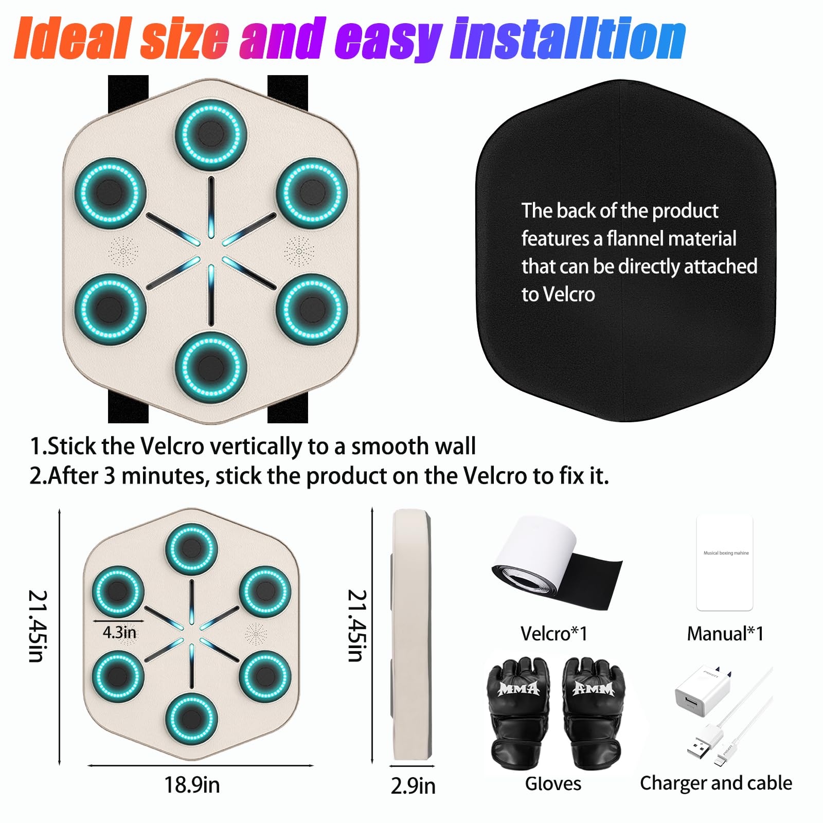 Smart Punching Machine L1 - Beat-Synced Boxing Trainer with Custom LED Lights | APP Controlled Home Gym Equipment | Works with Phone, Speaker & Headphone | Wall-Mounted for Office & Home Workouts | Perfect for Stress Relief & Cardio Training