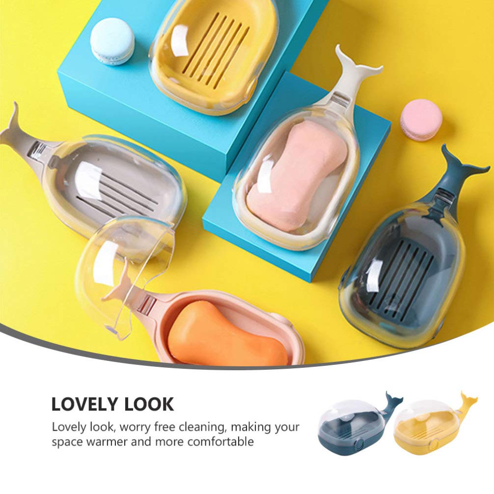 2-Pack Whale Shaped Soap Holder - Dustproof Bathroom Soap Tray with Drain Holes, Creative Cartoon Soap Storage Box for Shower, Sink, and Bathtub Organization