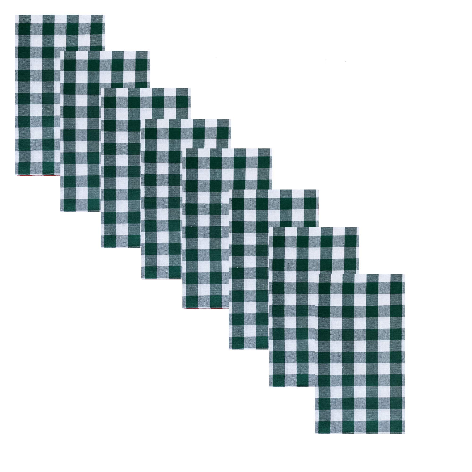 Buffalo Check Cotton Napkins Set of 8 - Rustic Indoor/Outdoor Table Linens - Cottage Style Gingham Pattern in Hunter Green - Perfect for Farmhouse Dining, Picnics & Holiday Decor