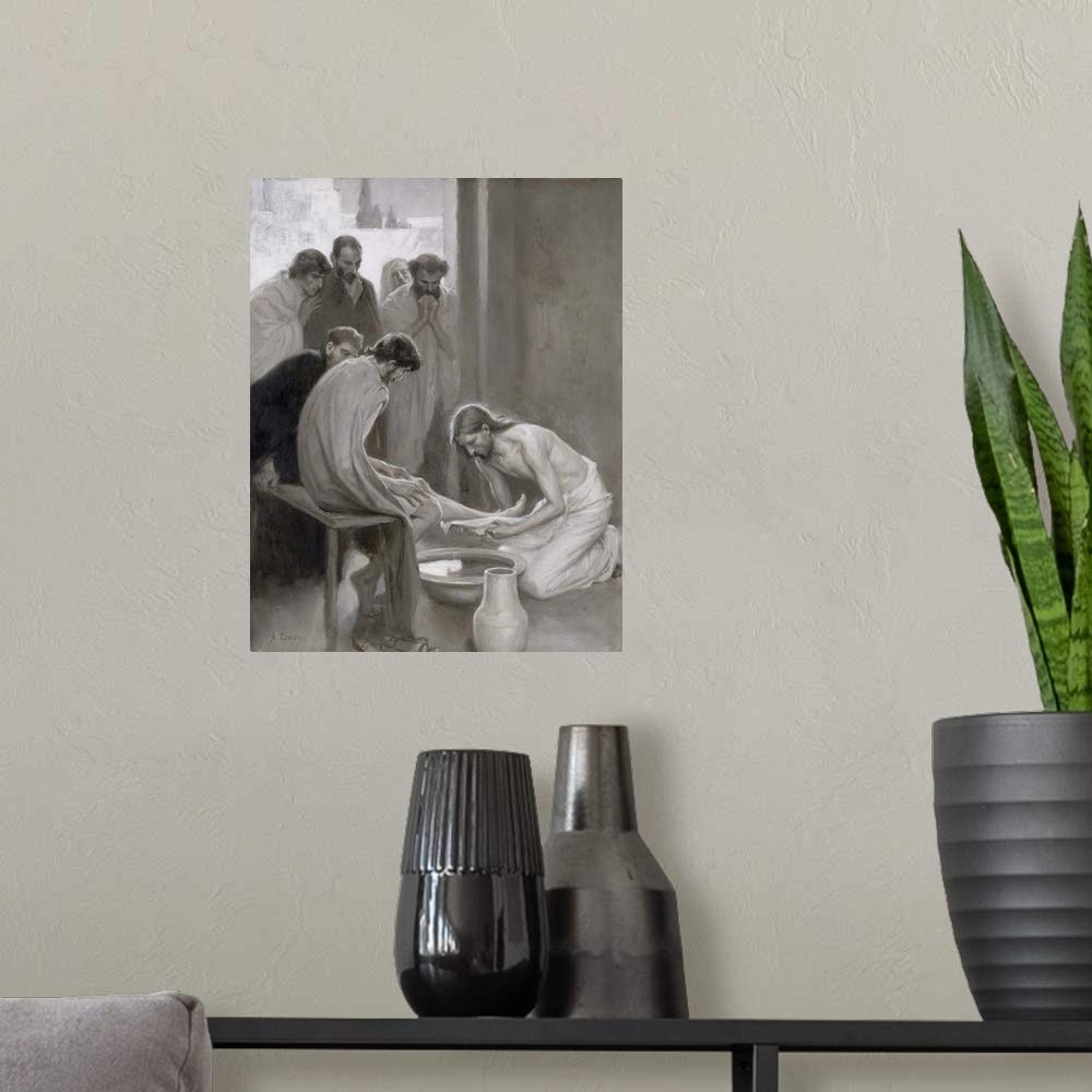 Jesus Washing The Feet of His Disciples - Religious Wall Decal Sticker - Christian Bible Artwork for Home & Church Decor - Perfect for Sunday School & Prayer Rooms