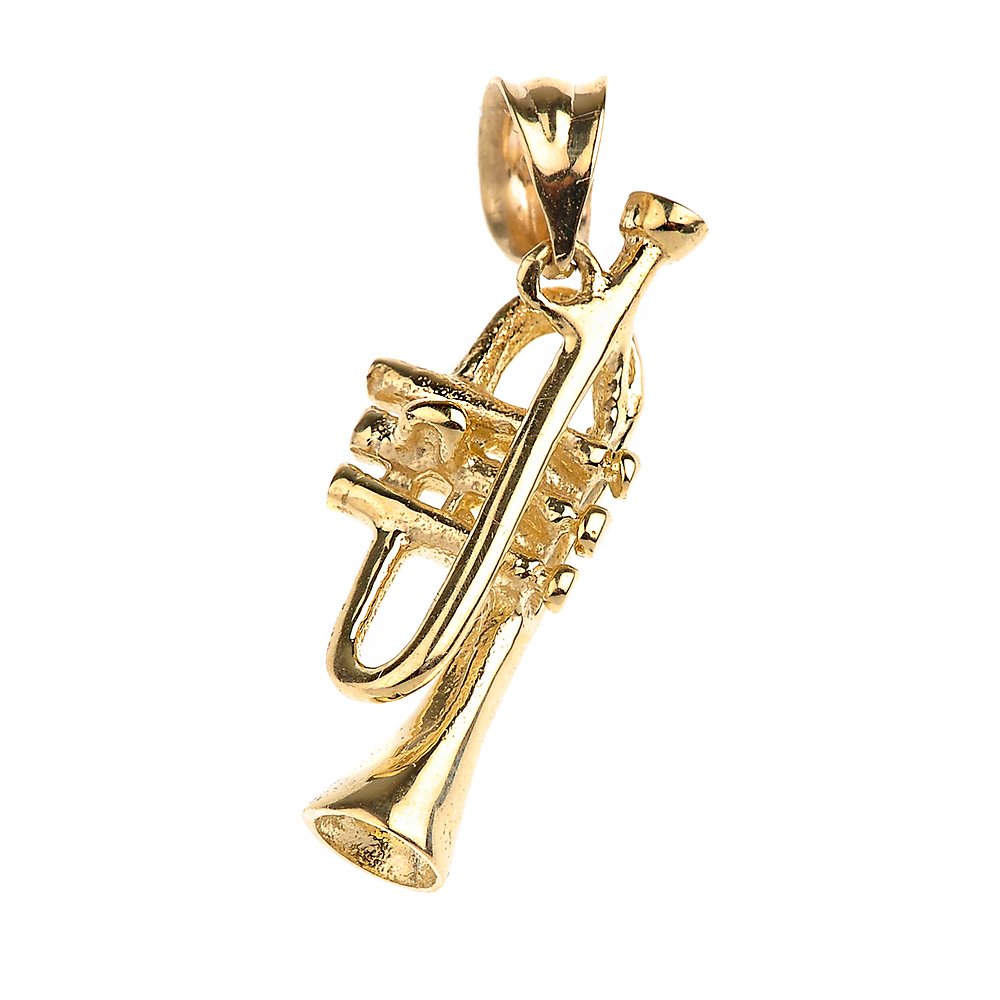 14K Gold Trumpet Charm Necklace for Musicians & Gifts