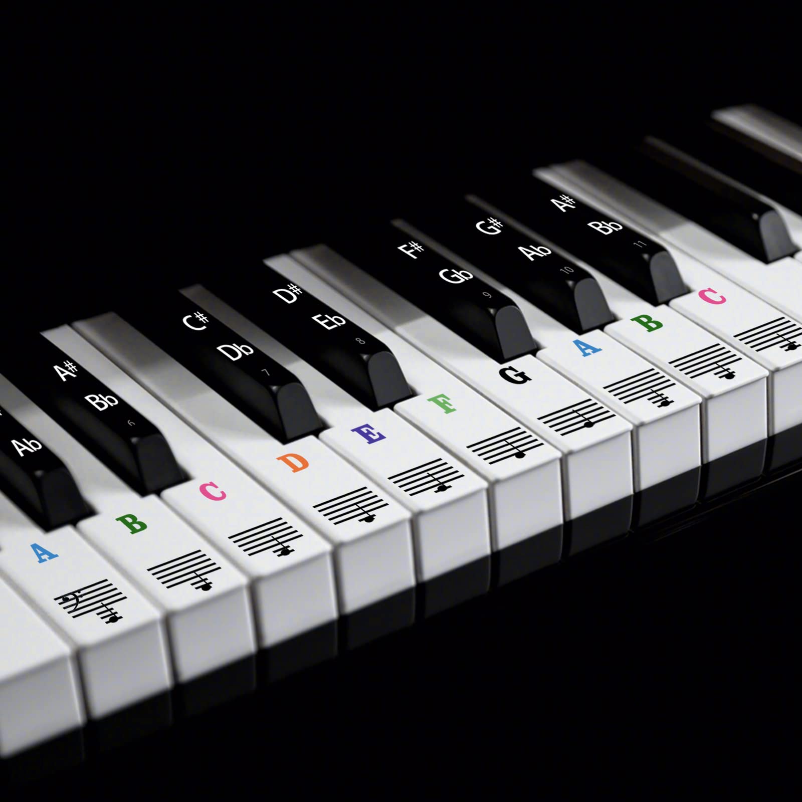 AIEX Removable Transparent Piano Note Stickers - Colorful Keyboard Labels for 88/61/54/49 Key Pianos (White & Black Keys) - Perfect for Beginners Learning Piano at Home or Music Class