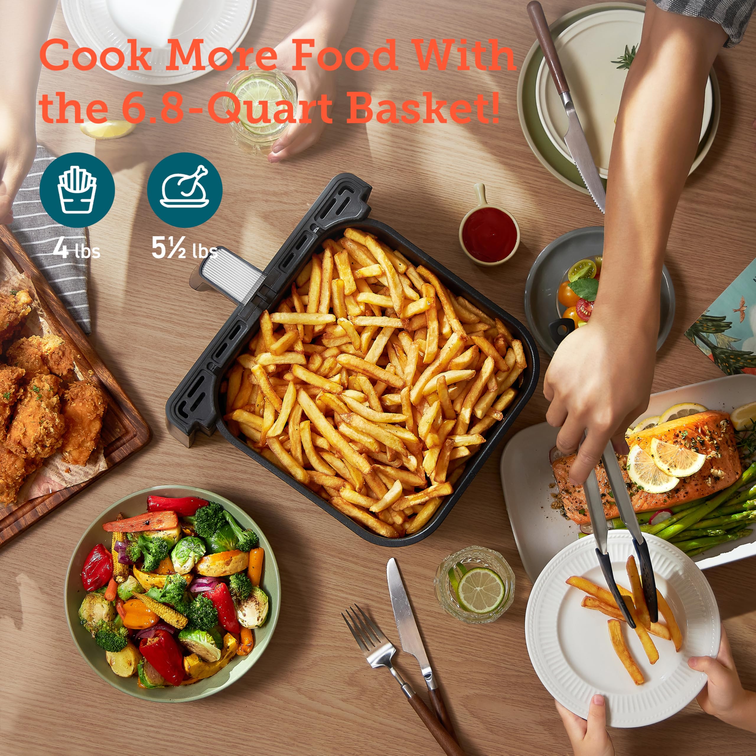 COSORI 6.8Qt Air Fryer with Dual Blaze Technology - 12-in-1 Functions for Baking, Roasting & Broiling | 360° Even Cooking, No Shaking Needed | 100+ Smart App Recipes | Dishwasher Safe Basket | Perfect for Family Dinners, Healthy Snacks & Quick Meals