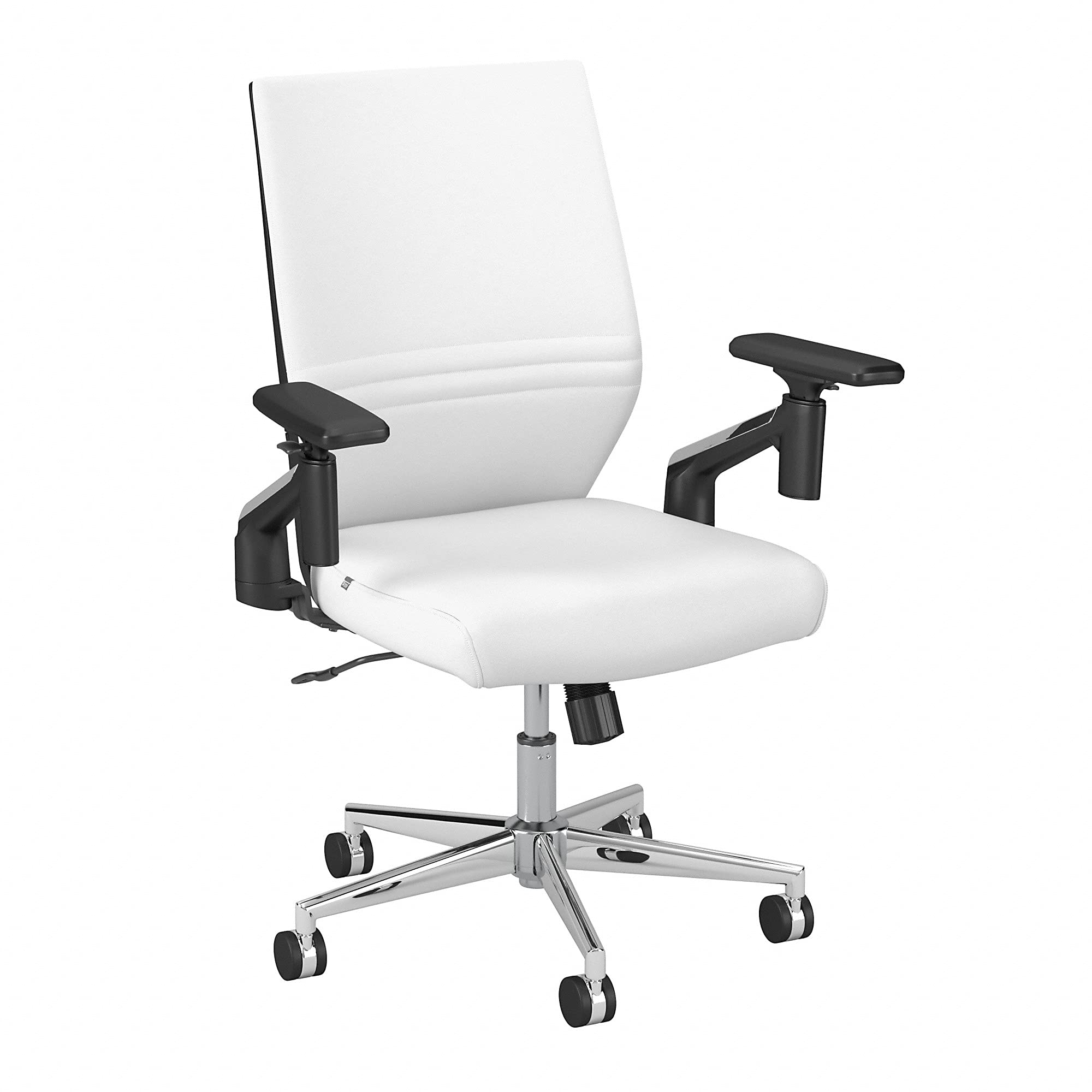 Bush Furniture Broadview Mid Back Leather Office Chair in White - Ergonomic Executive Desk Chair for Home & Office Workspace