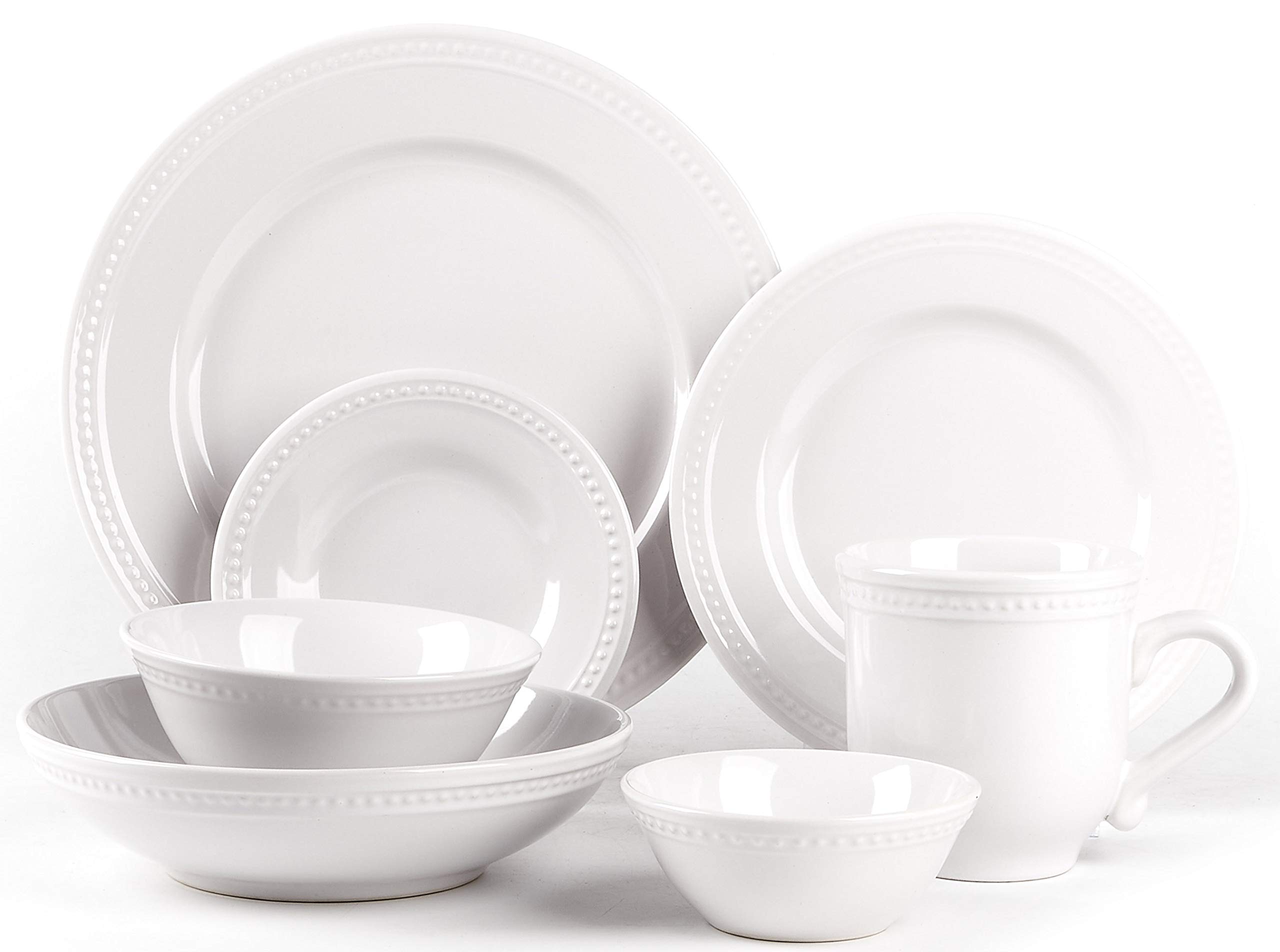 Pearl Dots Stoneware Dinnerware Set - 56 Piece White Porcelain Dinnerware Set for Family & Guests | Elegant Tableware for Everyday Use, Dinner Parties & Special Occasions