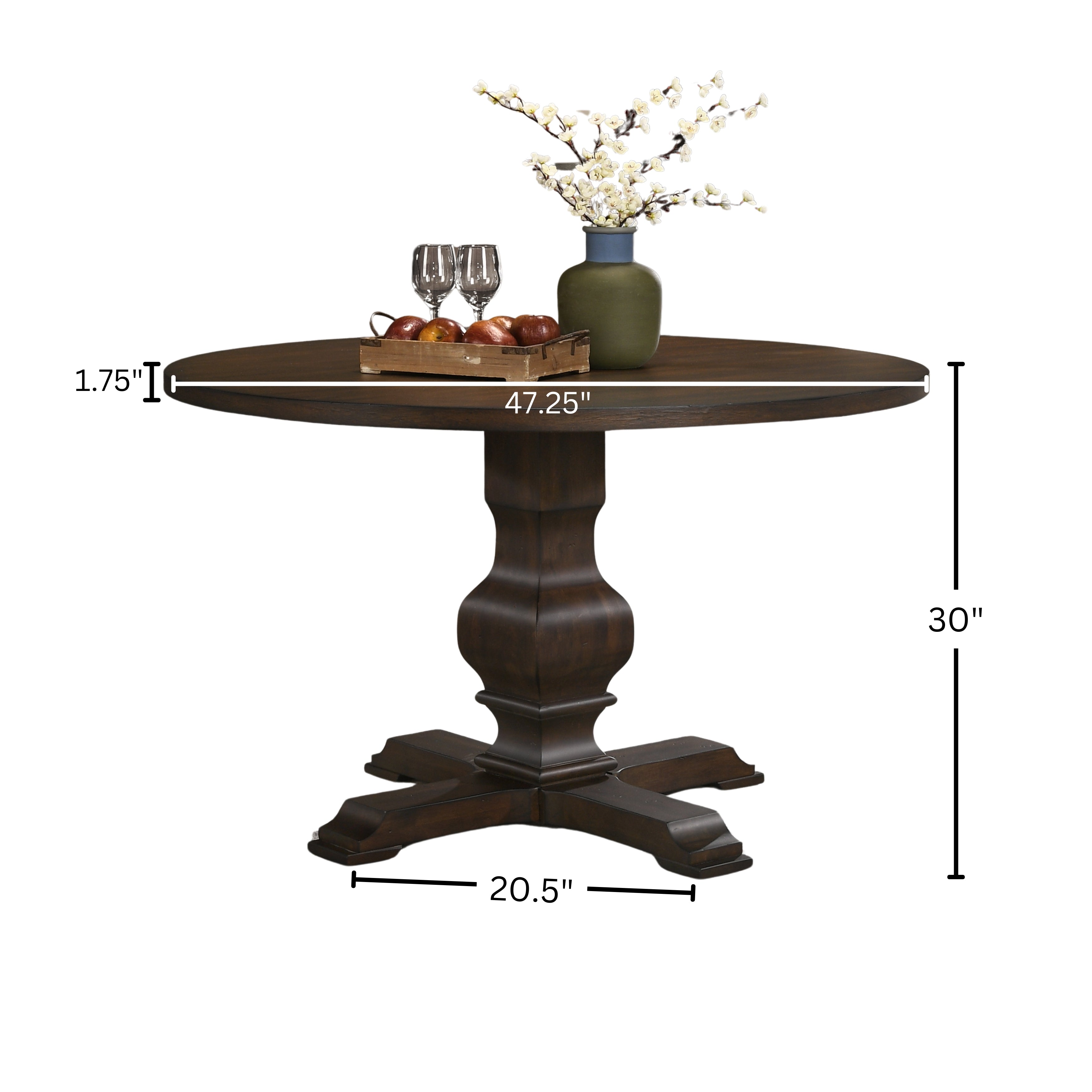 Roundhill Furniture Havre Solid Wood Pedestal Round Dining Table - 42 Inch Farmhouse Style for Kitchen, Dining Room & Small Spaces