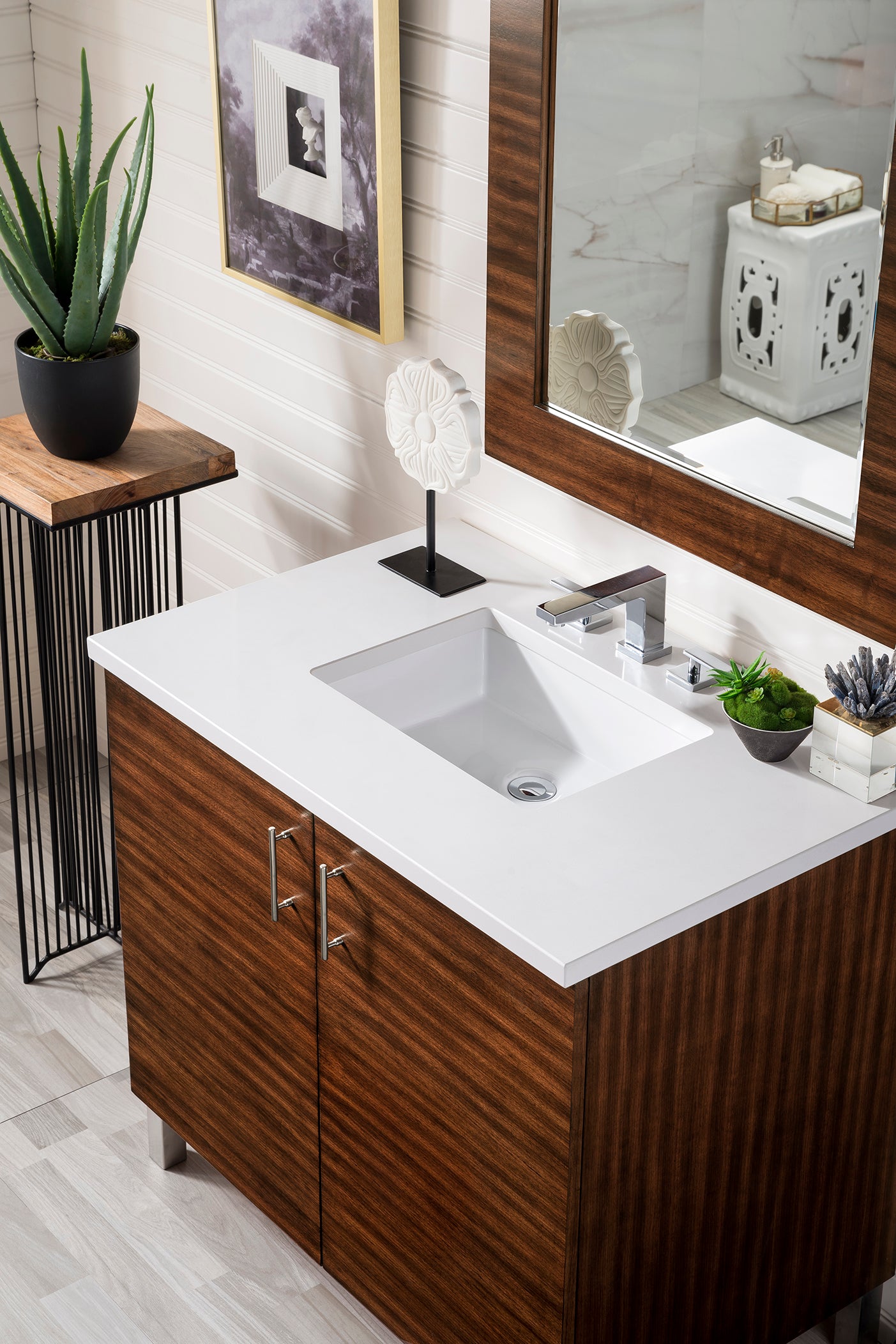 Metropolitan 36 Inch Single Bathroom Vanity with White Zeus Quartz Top - American Walnut Finish for Modern Home Decor | Perfect for Master Bath, Guest Bath & Small Space Remodeling