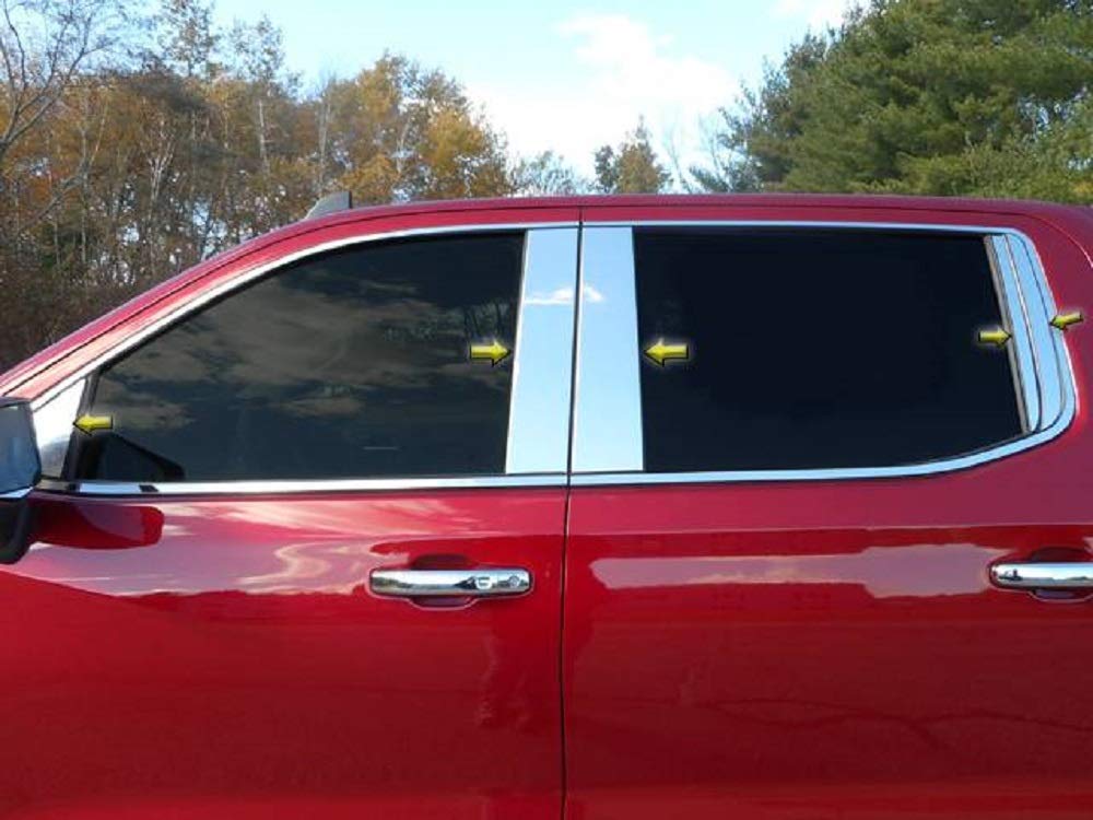 2019-2020 Chevrolet Silverado 10-Piece Stainless Steel Pillar Post Trim Kit with Front Triangle Piece PP59173 - Durable Exterior Upgrade for Pickup Trucks