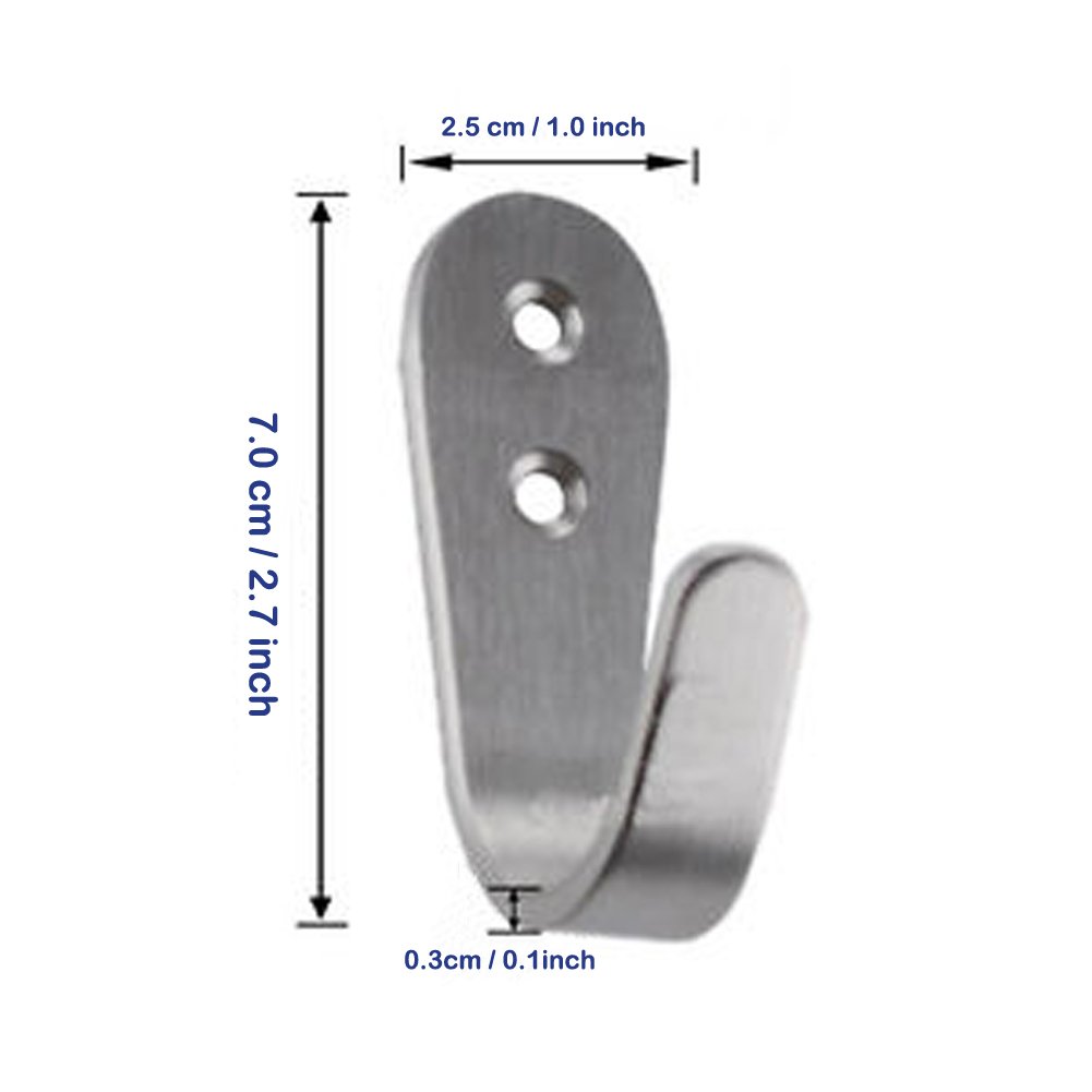 Deezio Heavy Duty Stainless Steel Wall Hooks - 10 Pack for Coats, Hats, Towels & Kitchen Use - Extra Strong Mounting Hooks for Bathroom, Garage & Home Organization