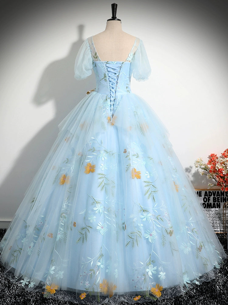 Elegant A-Line V-Neck Tulle Lace Blue Long Prom Dress - Formal Evening Gown for Homecoming, Wedding, Ball - Perfect for Special Occasions & Parties