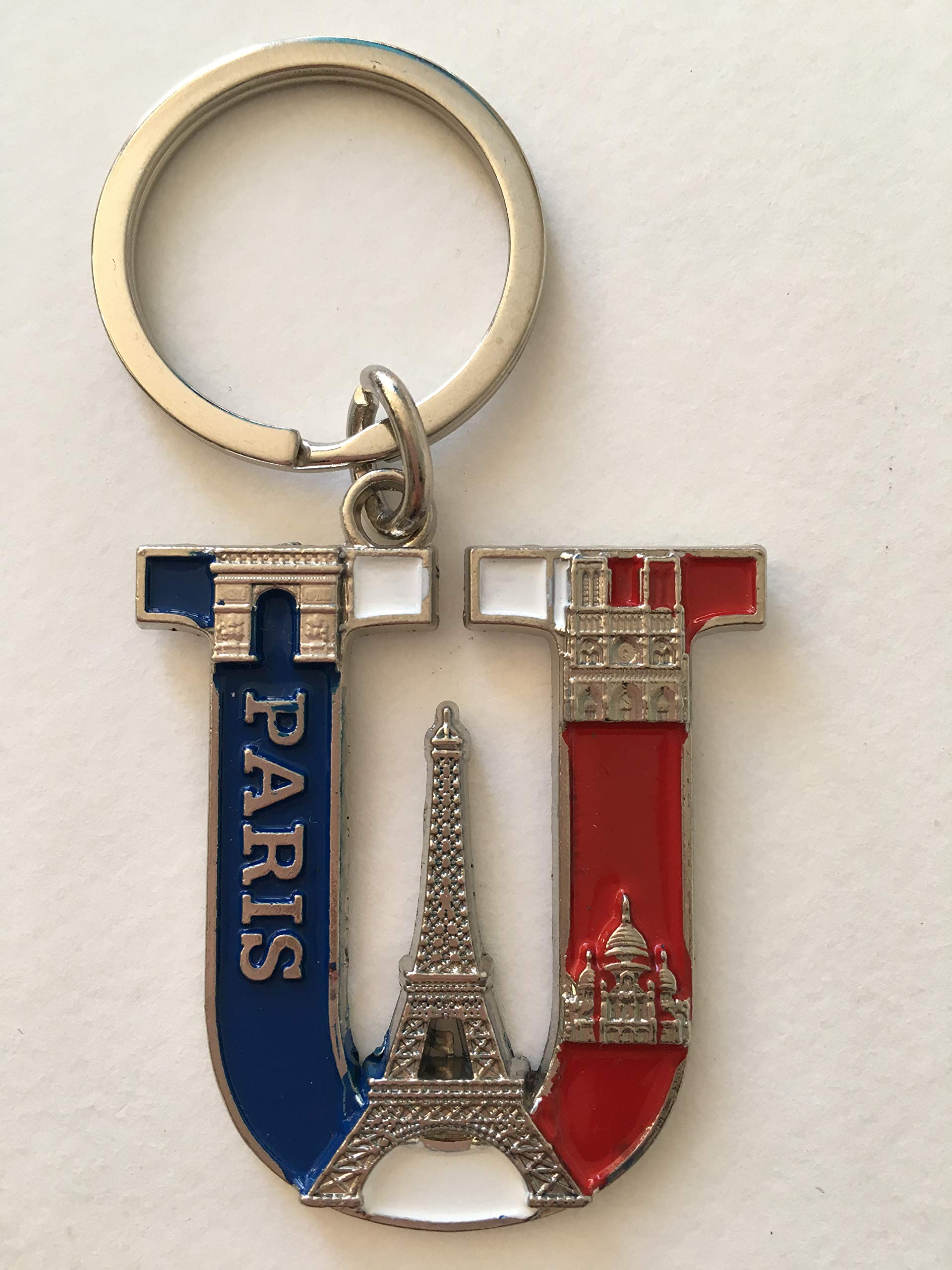 Personalized Metal Keychain with Letter U & Paris Eiffel Tower Charm - 1.8 Inch (4.5cm) Pendant, 3.3 Inch (8.5cm) Total Height - Perfect for Travel Enthusiasts, Souvenir Collectors & Gift Giving