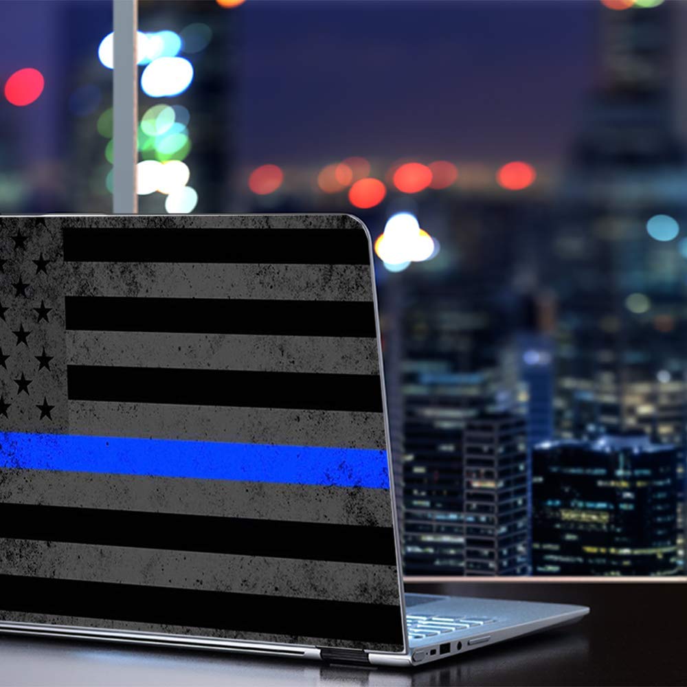 Custom Laptop Vinyl Stickers for 13.3 to 16 Inch Screens - Thin Blue Line American Flag Design for HP, Lenovo, Apple, Dell, Compaq, Asus, Acer - Perfect Laptop Accessories for Office, School, and Travel