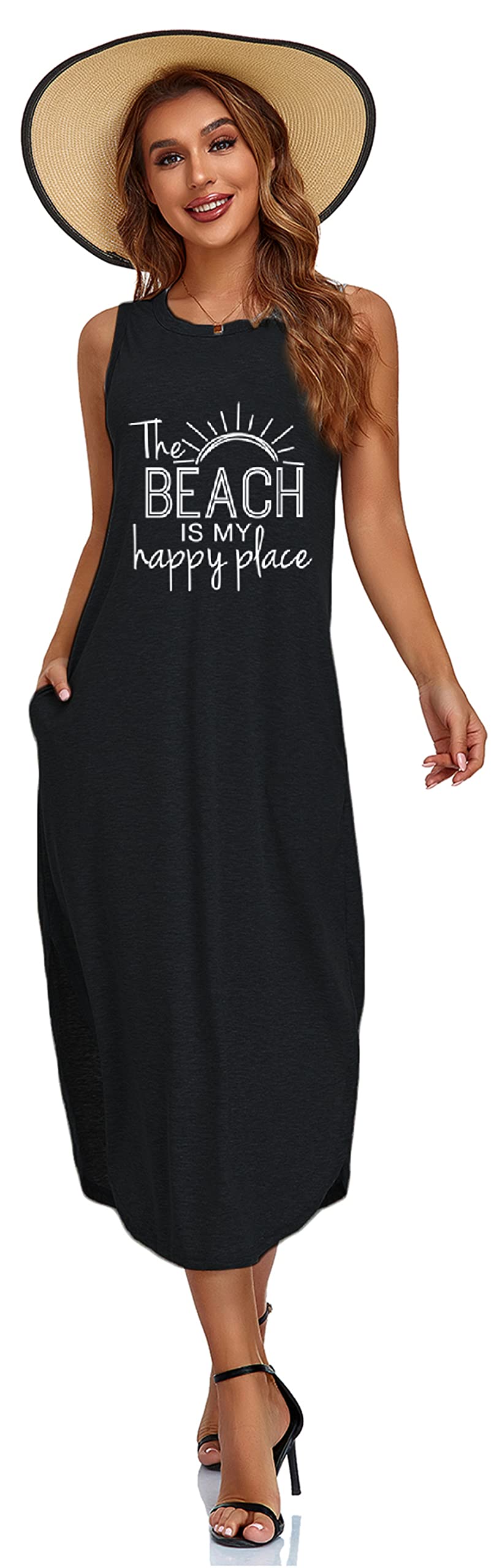 Women's Sleeveless Floral Print Long Sundress - Casual Beach Cover Up Dress with Pockets | Perfect for Summer Vacations, Pool Parties & Tropical Getaways