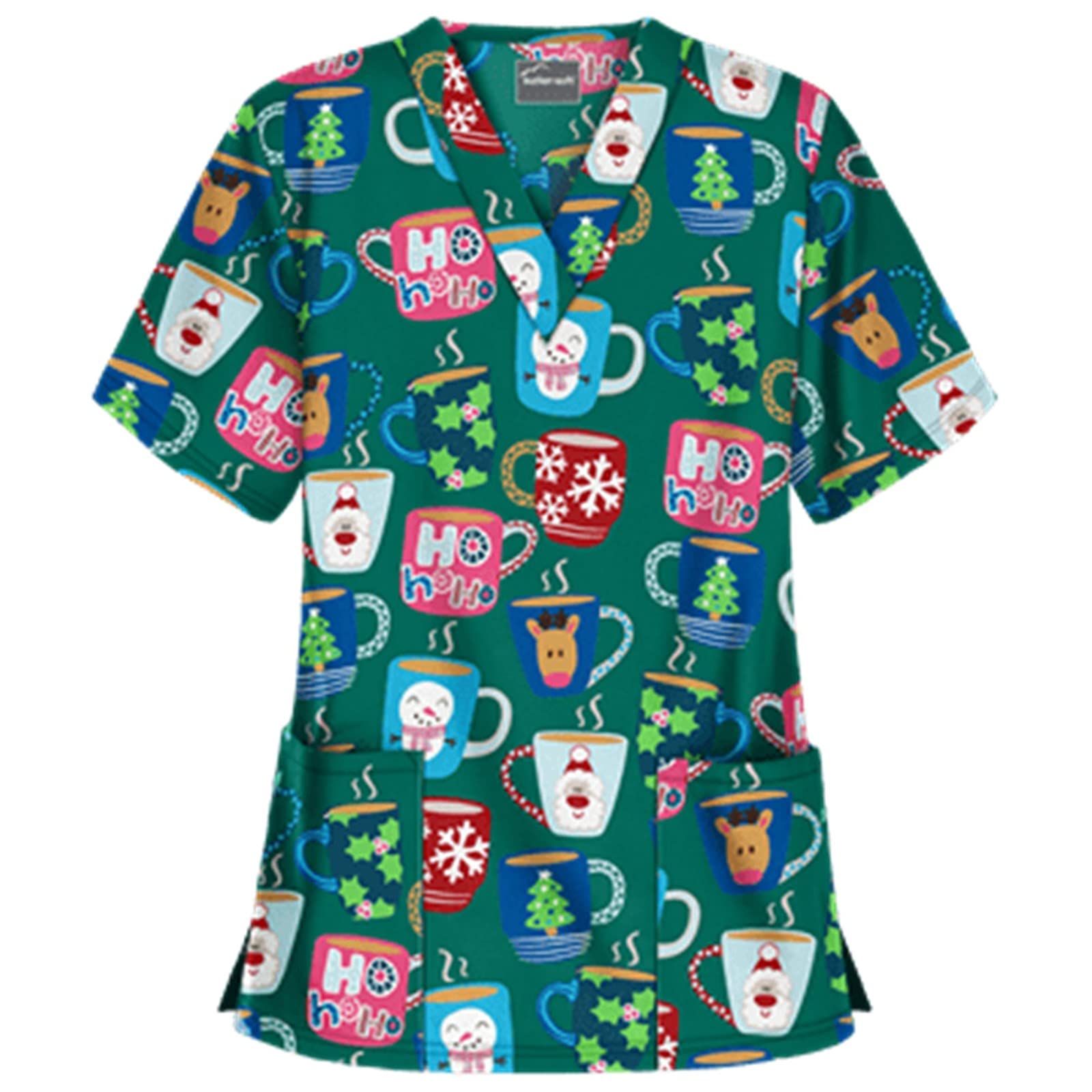 NBXNZWF Women's Christmas Scrub Tops - Stretch Medical Workwear with Snowman Print, V-Neck Nursing Uniforms in Plus Sizes | Holiday Hospital Attire for Nurses & Healthcare Workers
