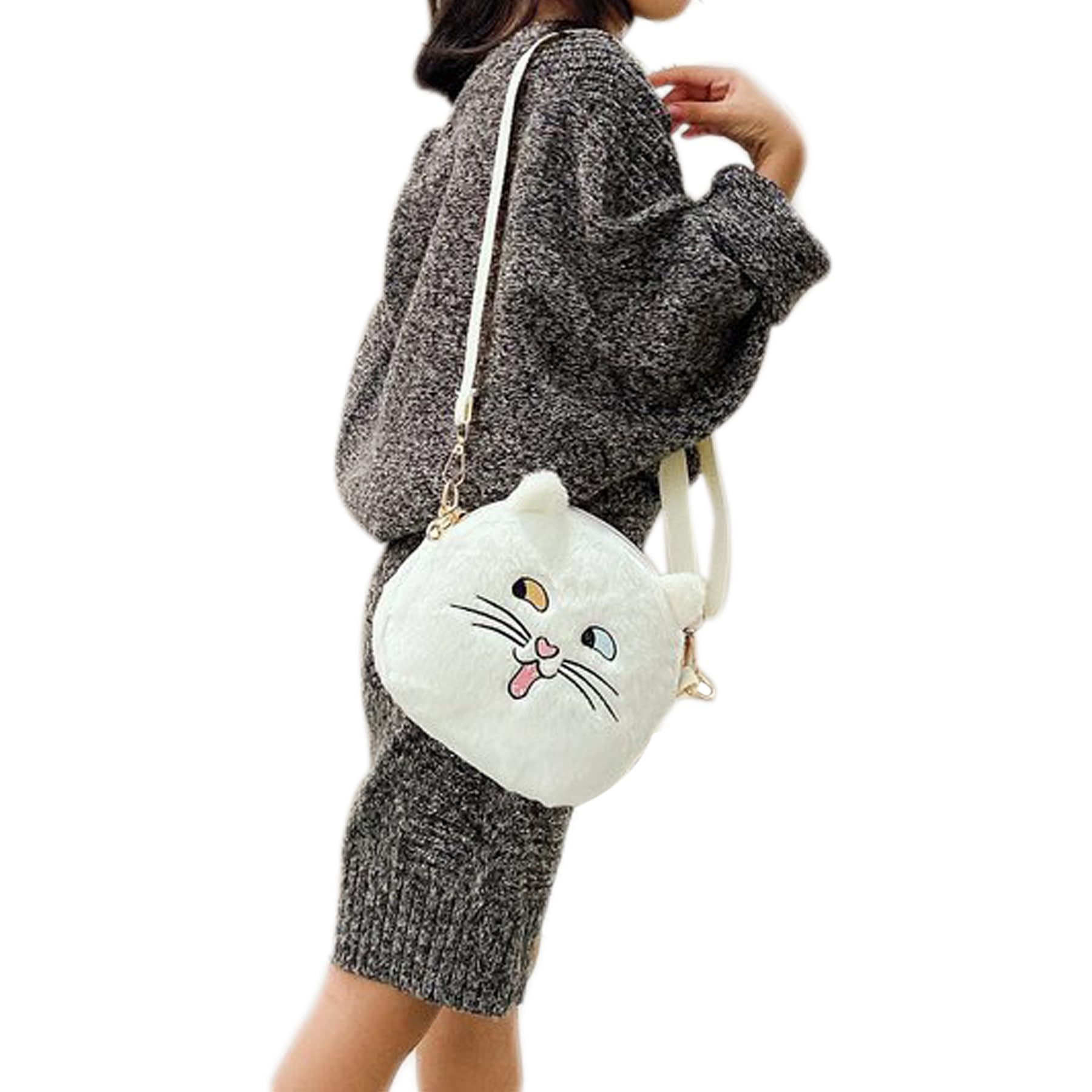 Adorable Pink Fluffy Cat Crossbody Purse - Small Plush Shoulder Bag for Women & Girls | Kawaii Animal Messenger Satchel | Perfect for Casual Outings, Cosplay & Anime Conventions