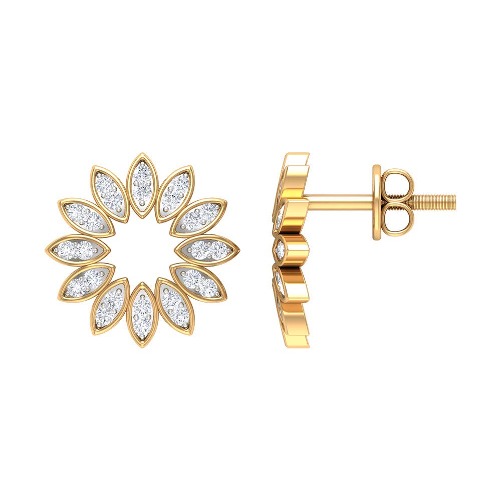 14K Solid Gold Diamond Floral Stud Earrings for Women - Elegant Everyday Jewelry & Perfect Gift for Birthdays, Anniversaries