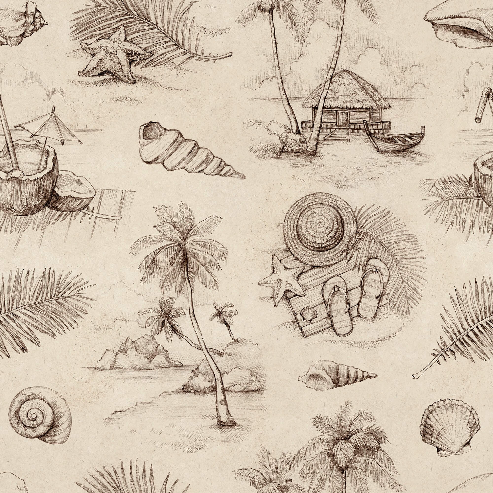 Beige Tropical Nautical Peel and Stick Removable Wallpaper - Self-Adhesive Waterproof Wall Decor for Bedroom, Bathroom, Kitchen & Nursery