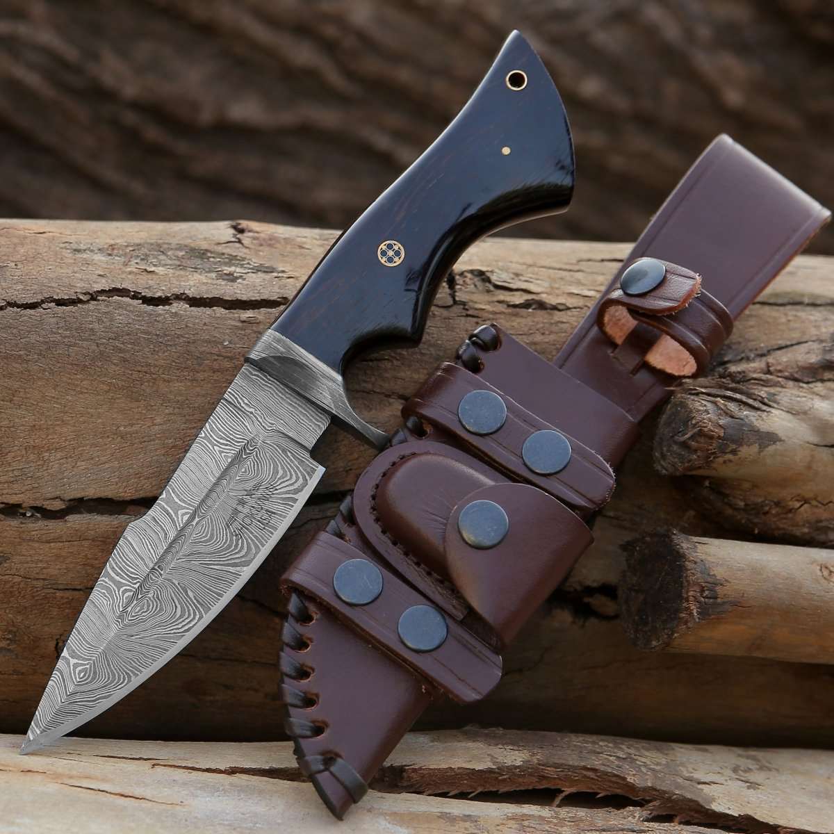 Premium Damascus Steel Hunting Knife with Exotic Wenge Wood Handle - Durable Outdoor Survival Tool for Camping, Hunting & Bushcraft