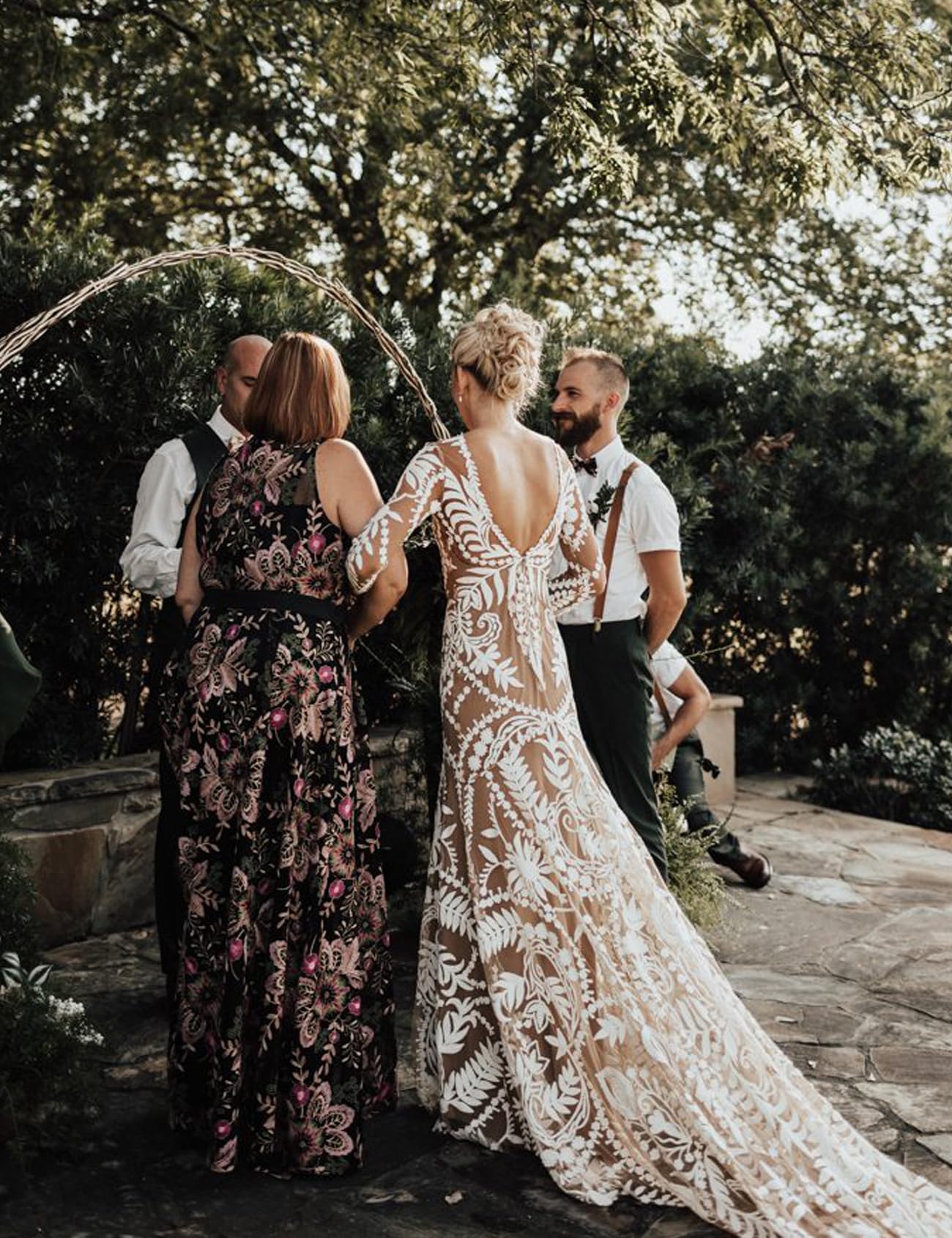 Elegant Western Wedding Dress with Train - 2 Piece Long Sleeve Floral Lace Sheath Bridal Gown for Country Bride | Perfect for Rustic, Boho, and Outdoor Weddings