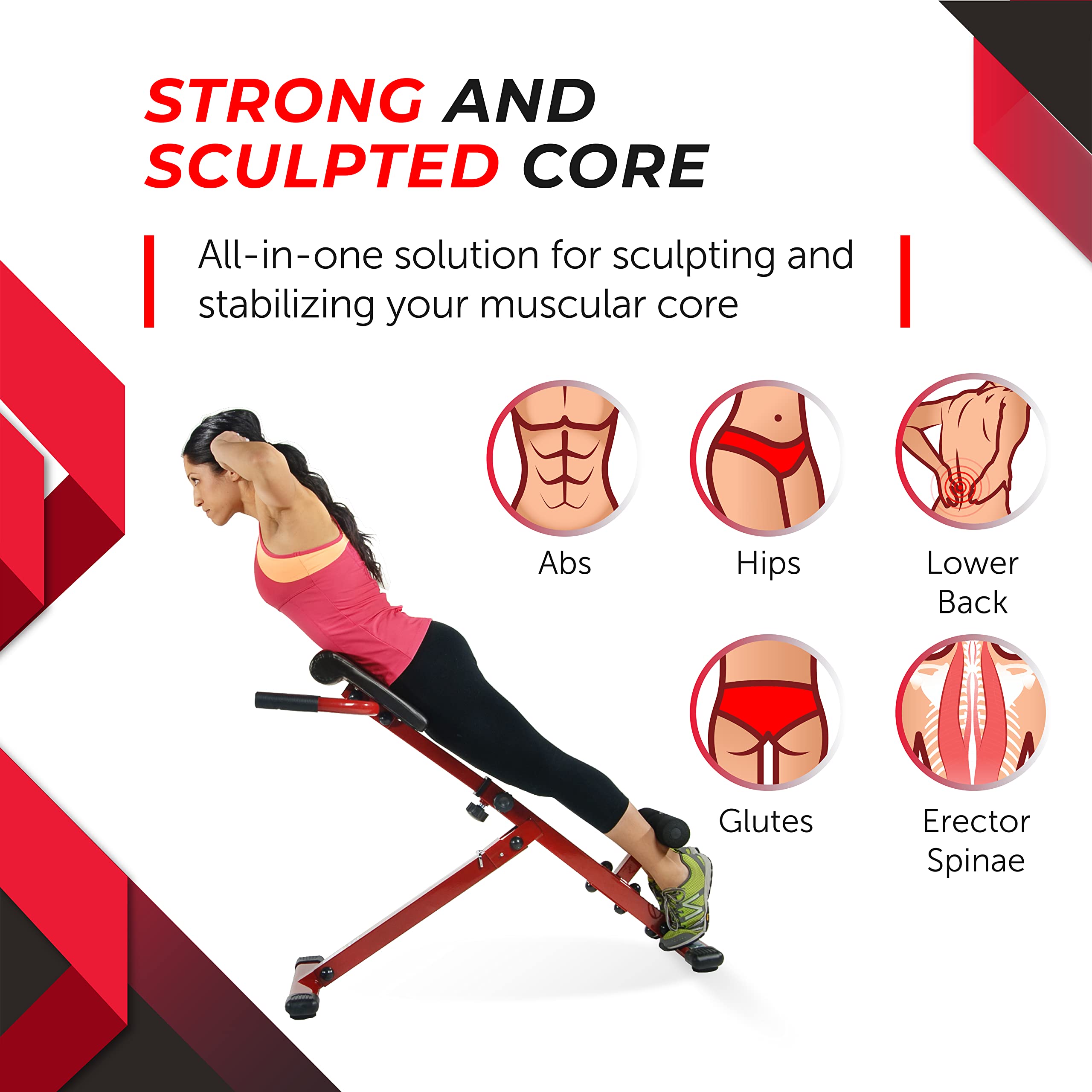 Stamina X Adjustable Abdominal, Back & Core Strength Training Bench - Hyperextension & Sit-Up Workout Equipment for Home Gym Fitness - Perfect for Core Exercises, Strength Training & Full-Body Workouts