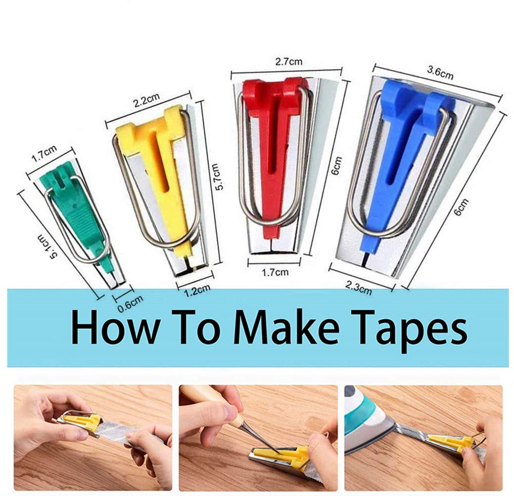 YEQIN 6MM/12MM/18MM/25MM Bias Tape Maker Tool Kit Set - 4 Sizes Fabric Binding Tools for DIY Sewing, Quilting & Dressmaking - Perfect for Creating Professional Edges on Garments, Home Decor and Craft Projects