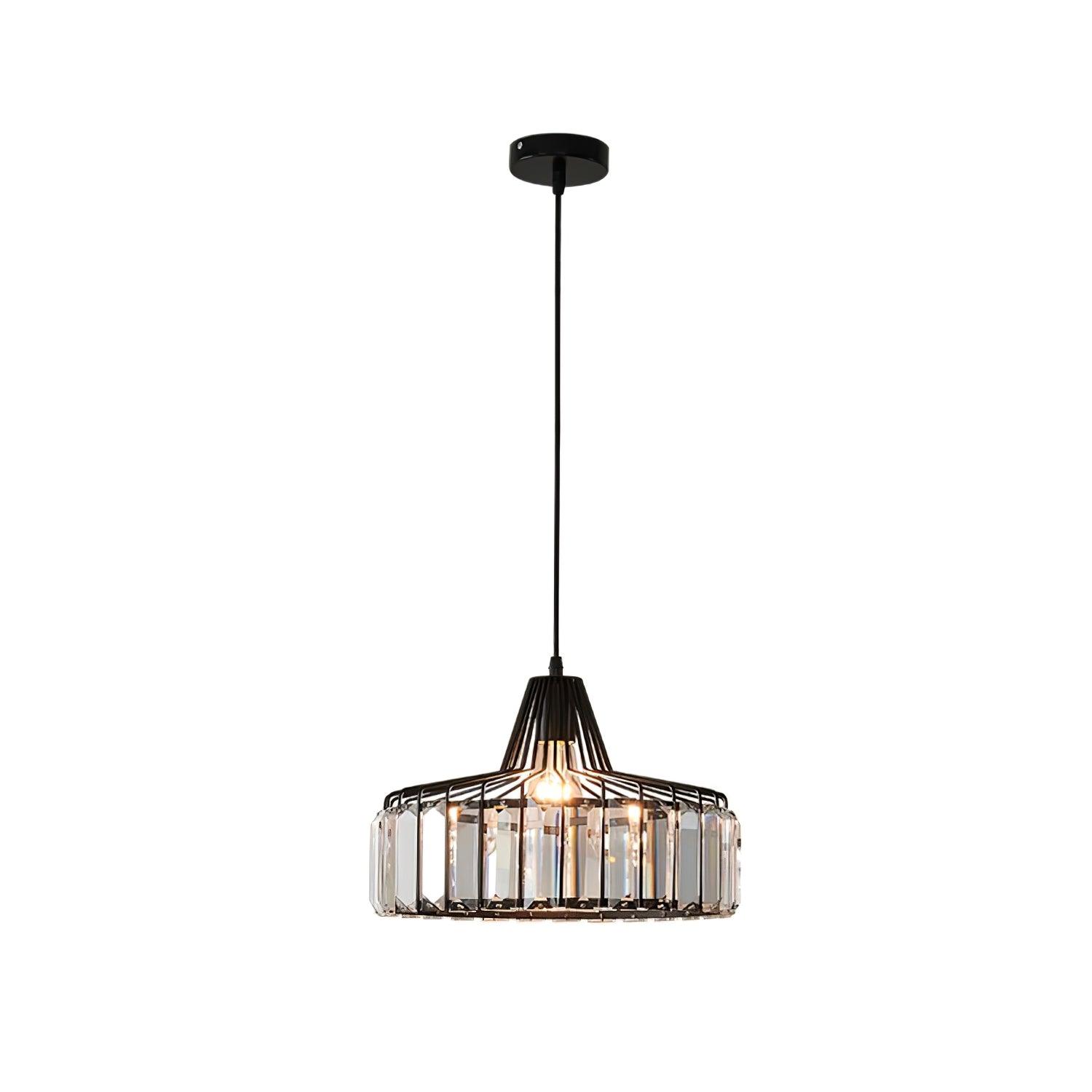 Crystal Drum Pendant Light - Modern Glass Ceiling Chandelier for Dining Room, Living Room & Bedroom Lighting Decor