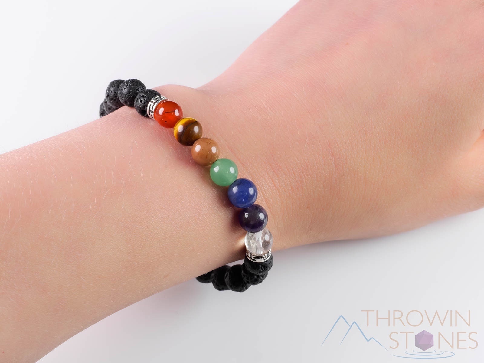 Chakra & Lava Rock Crystal Bracelet - Round Beads Aromatherapy Diffuser Bracelet for Women, Handmade Healing Stone Jewelry for Meditation, Yoga & Stress Relief - E0459