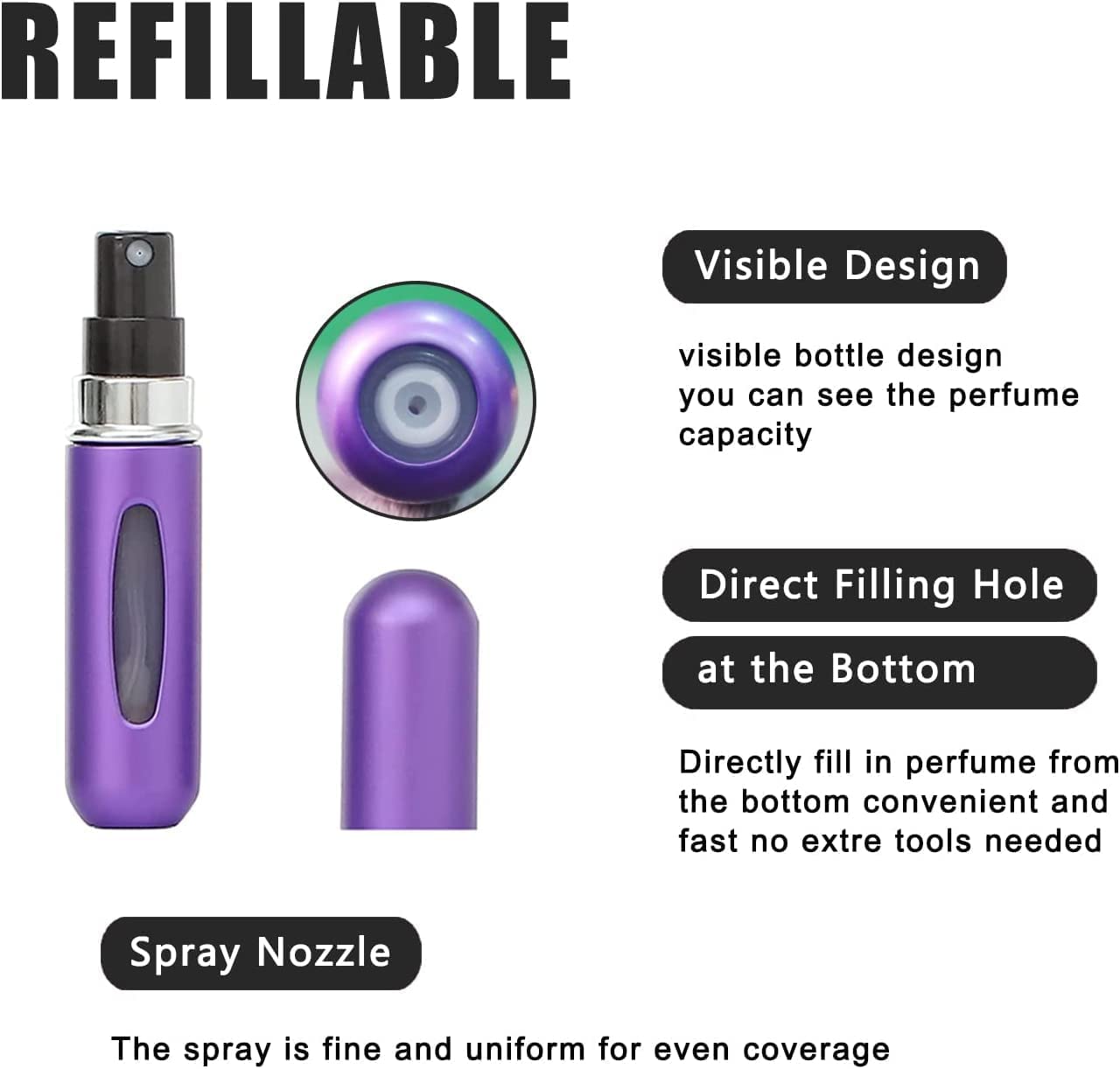 RAIYARAJ 5ml Refillable Travel Perfume Spray Bottle Set of 2 - Portable Mini Atomizer for Fragrance, Essential Oils & Cosmetics - Perfect for Gym, Purse, Office & Airplane Travel Accessories