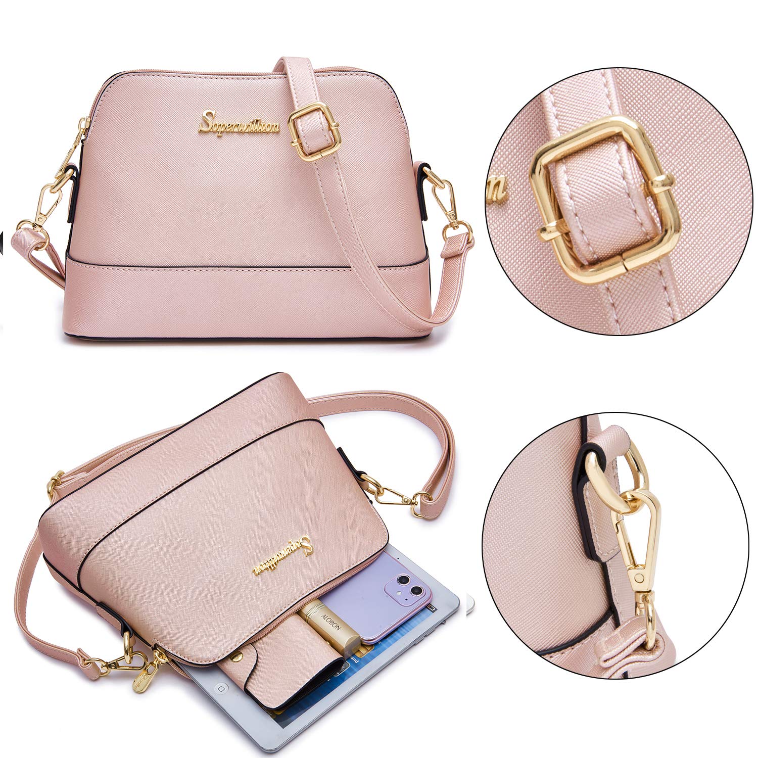Soperwillton Women's 5-Piece Handbag Set - Tote, Shoulder Bag, Satchel, Wallet & Purse for Work, Travel & Daily Use