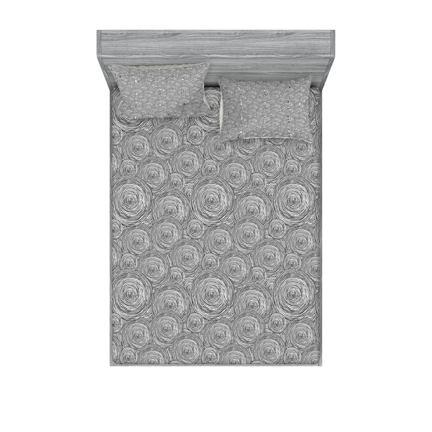 Ambesonne Abstract 2-Piece Full Size Fitted Sheet Set with 4 Pillow Shams - Hand Drawn Spiral Round Pattern in Charcoal Grey & White - Soft Bedding for Guest Rooms, Dorms & Cozy Bedroom Decor