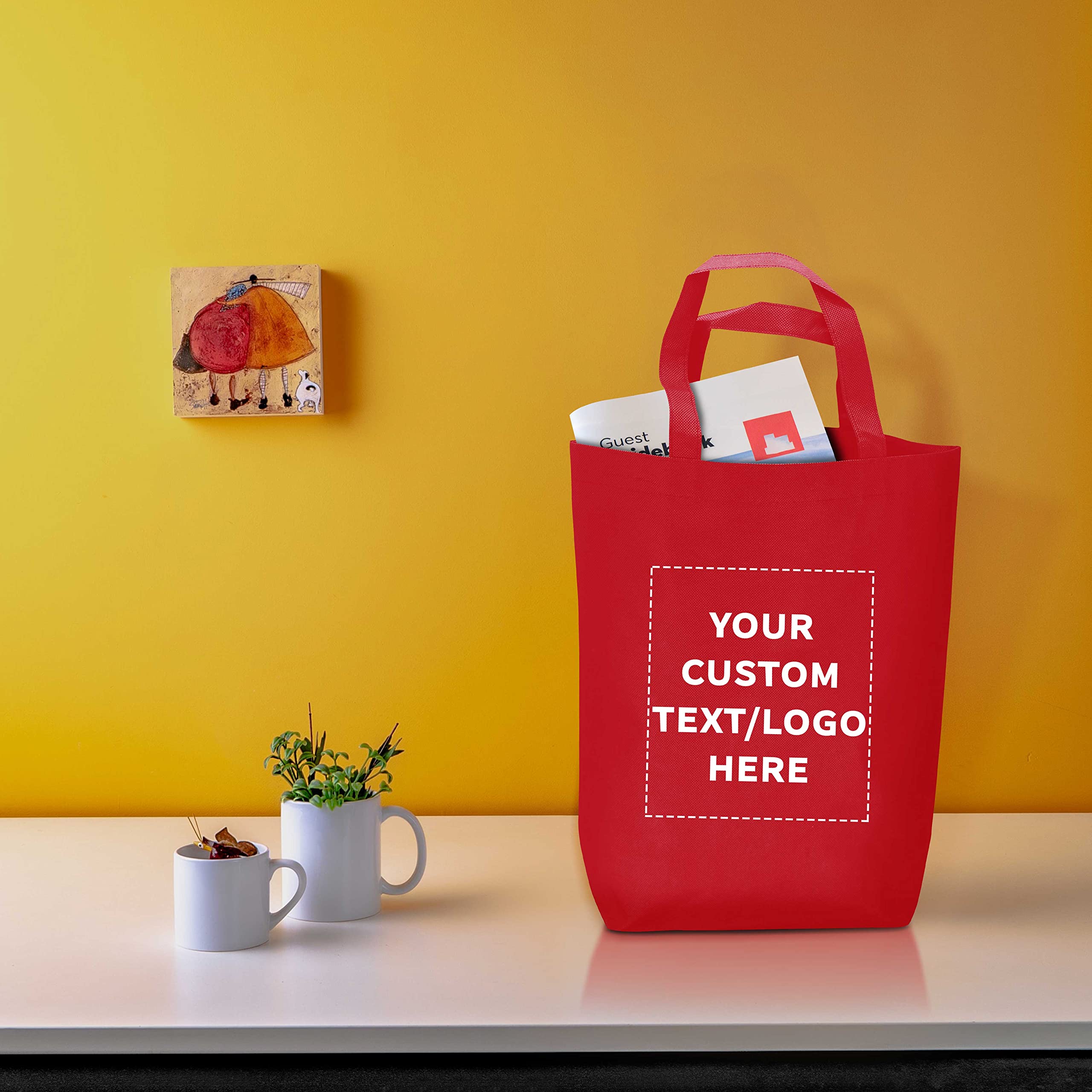 Custom Large Heavy Duty Reusable Tote Bags - Bulk Pack of 100 Personalized Grocery & Shopping Bags - Durable Promotional Merchandise for Business Branding & Giveaways - Red - Perfect for Retail Stores, Trade Shows & Eco-Friendly Shopping