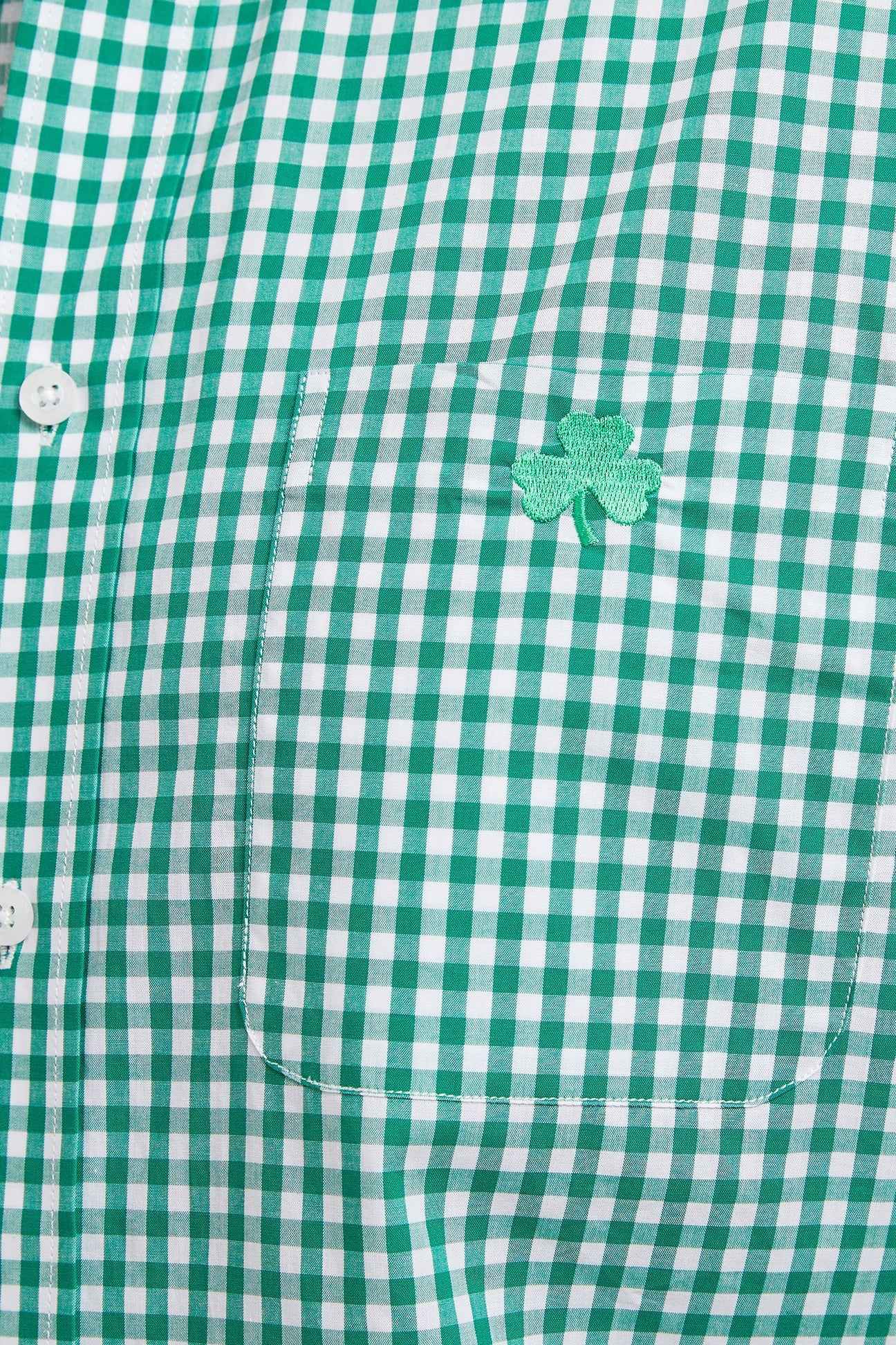 Chase Shirt Wide Gingham Green with Single Shamrock - Stylish Casual Button Down Shirt for Men - Perfect for St. Patrick's Day, Office Wear & Spring Outfits