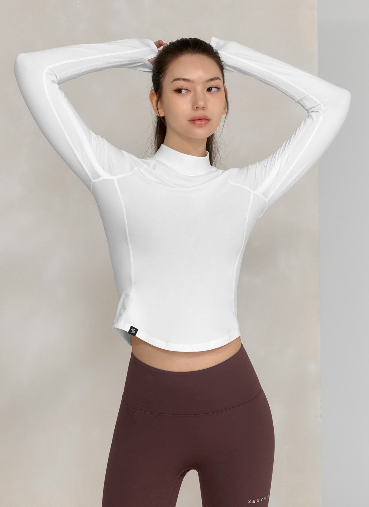 Peach-Colored Mock Neck Long Sleeve Top for Women - Perfect for Office Wear, Casual Outfits & Fall Layering
