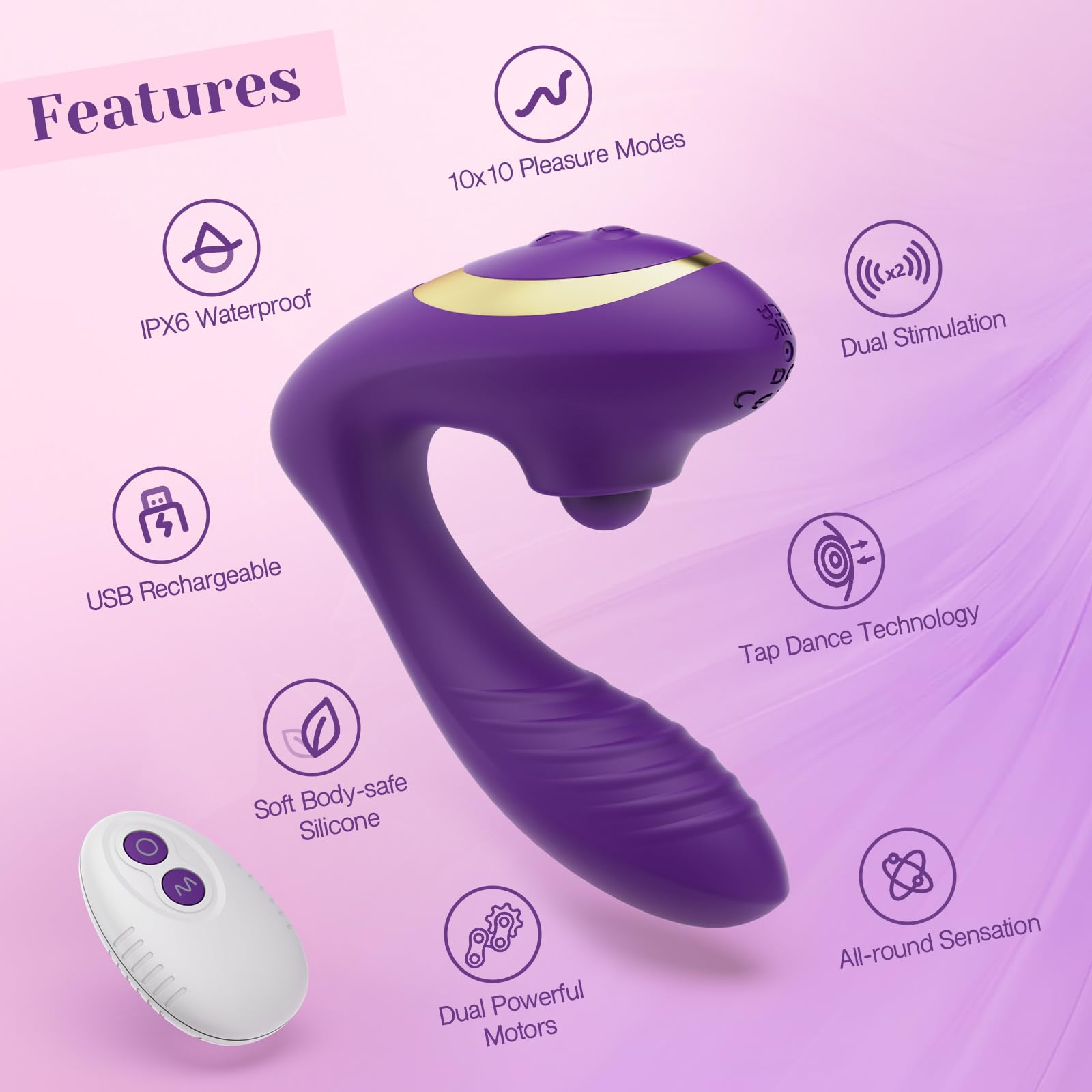 Tracy's Dog Rabbit Vibrator for Women - Dual Clitoral & G-Spot Stimulation with Remote Control, 10 Vibration & 10 Tapping Modes, Body-Safe Silicone, Waterproof & Rechargeable Adult Toy - Perfect for Couples Play & Solo Pleasure (Purple)