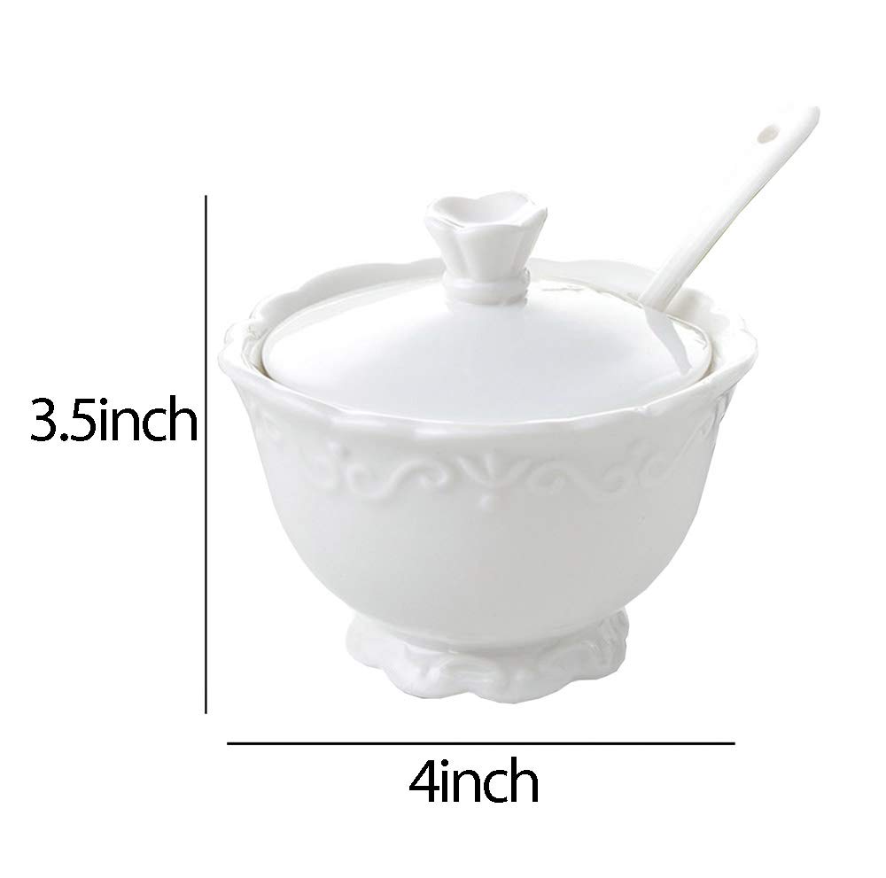 White Ceramic Sugar Bowl with Lid and Spoon - Elegant Kitchen Storage for Coffee, Tea, Sugar & Spices - Perfect for Dining Table, Coffee Station & Home Decor